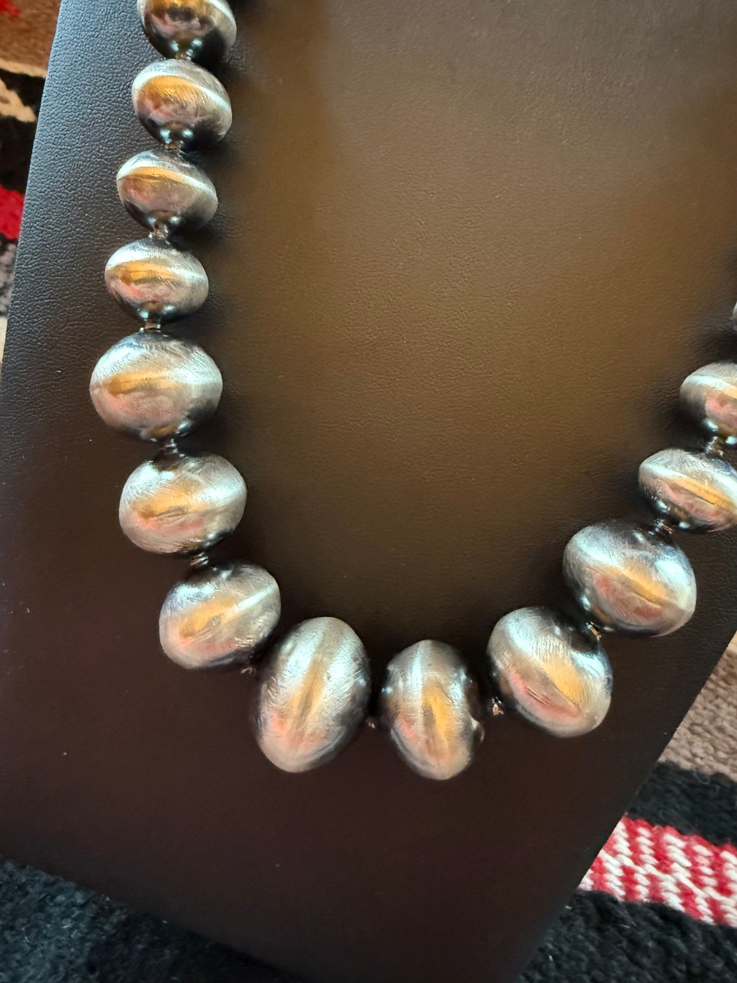 Sterling Silver Handmade Graduated Navajo Pearl Necklace 25" Long