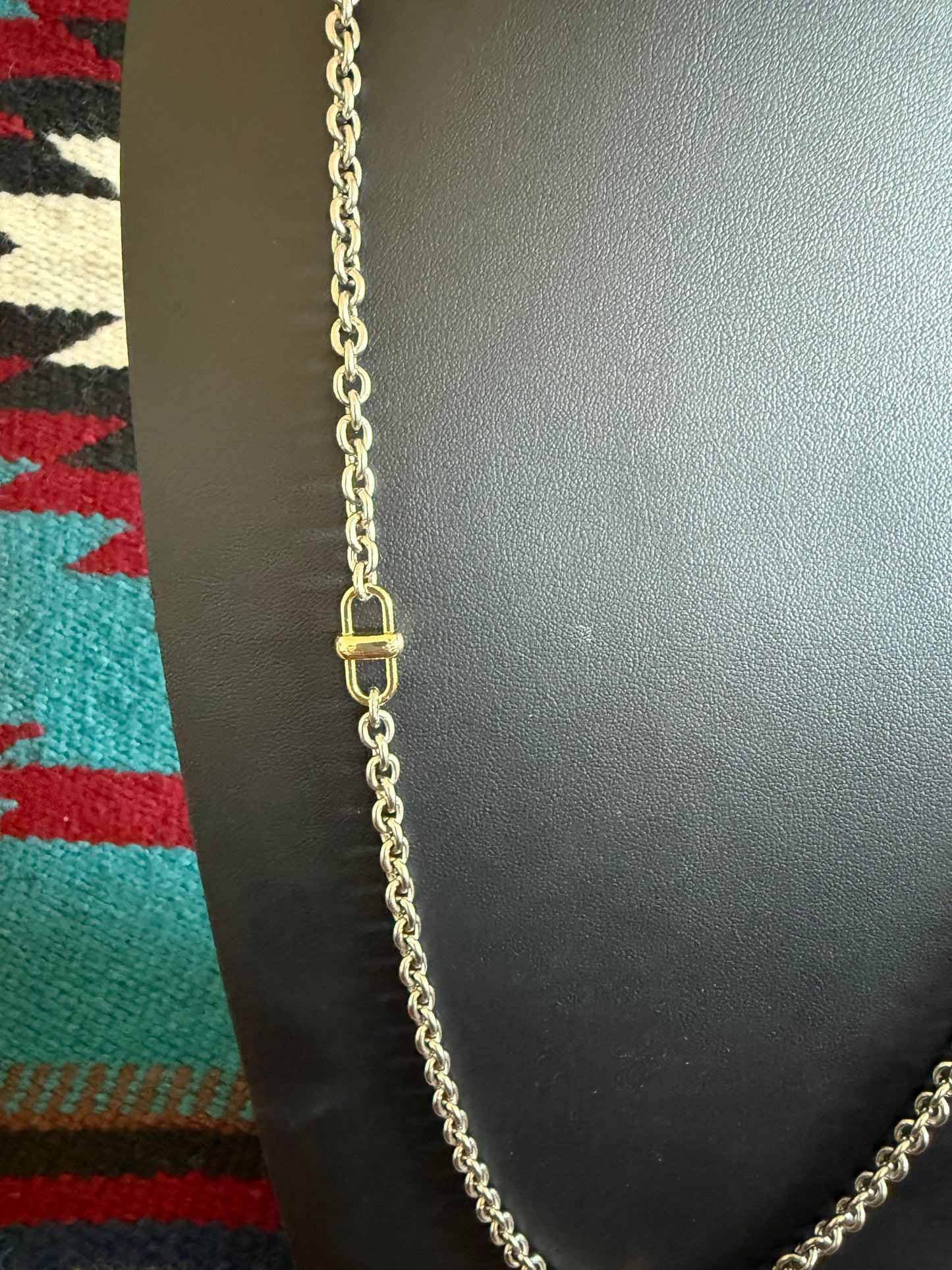 v2 V19 Silver and Gold Plated Long Link Chain Necklace with Detailed Links 38" Long