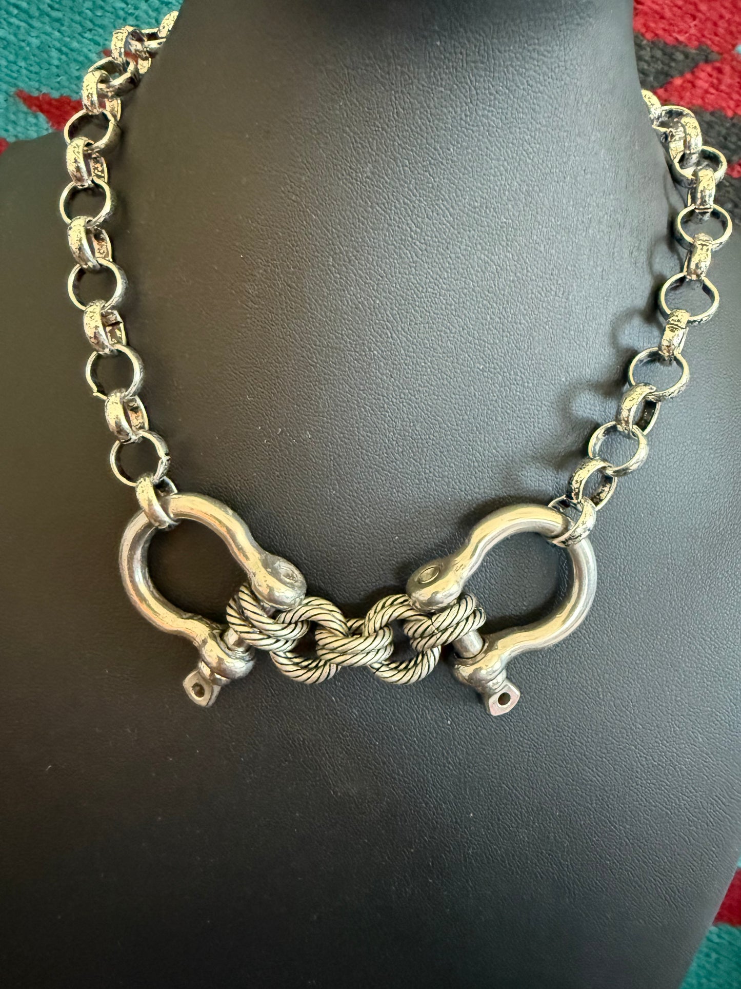 v2 V27 Sterling Silver Doubled Shackled Necklace 18" Long