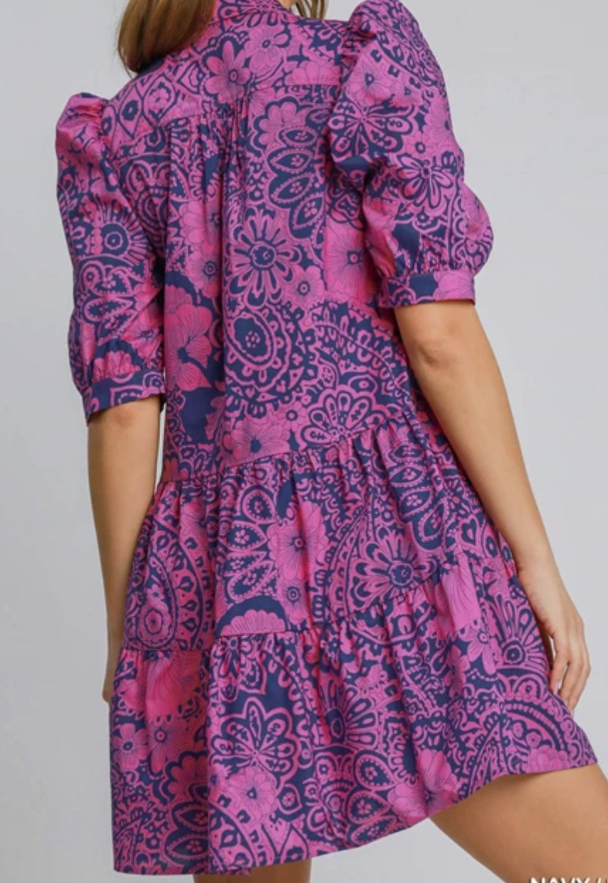 z Two Tone Print Tiered Dress ( $10 OFF)