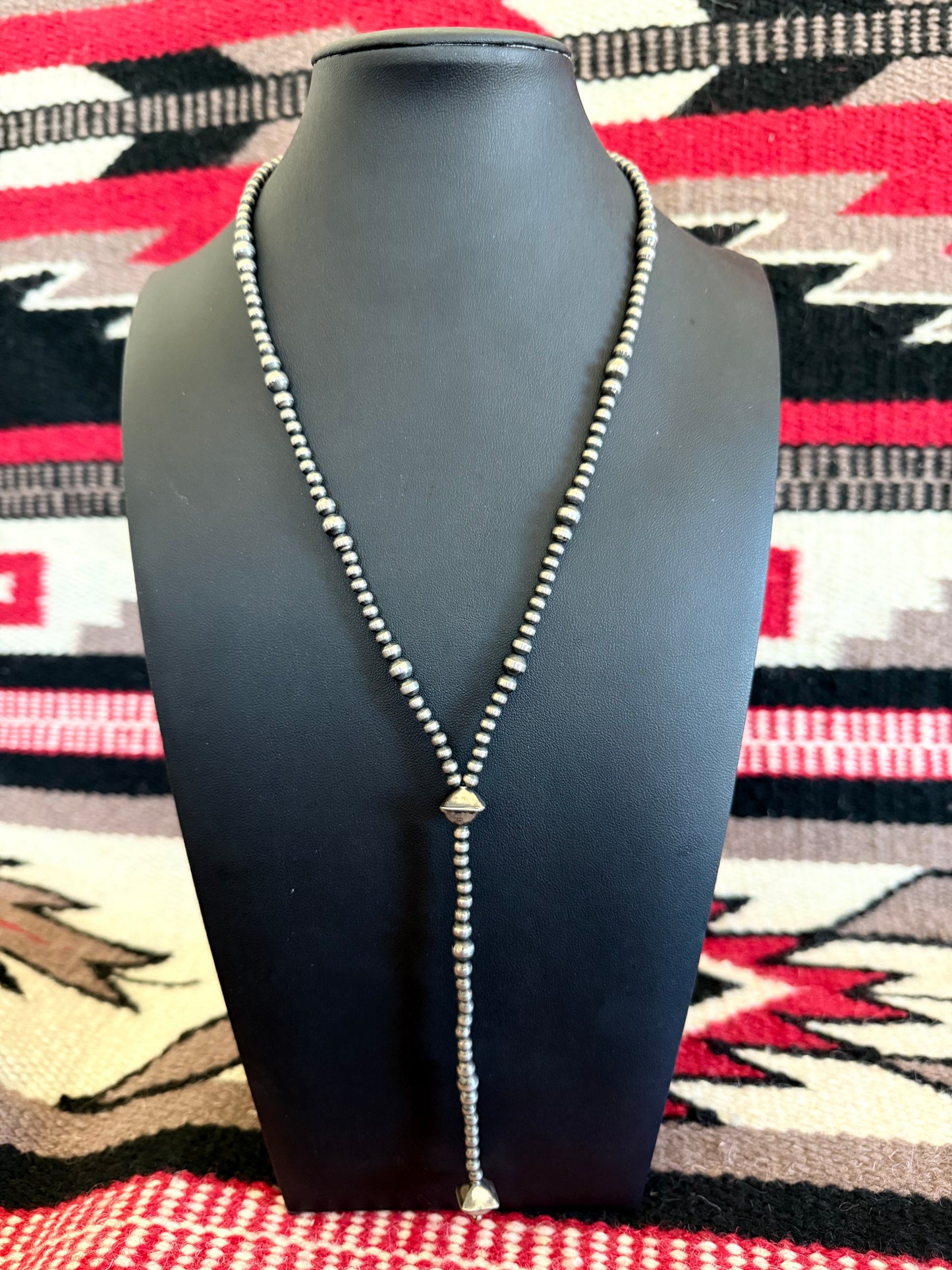Sterling Silver Navajo Pearl Lariat Necklace 20" Long + 5" Drop
