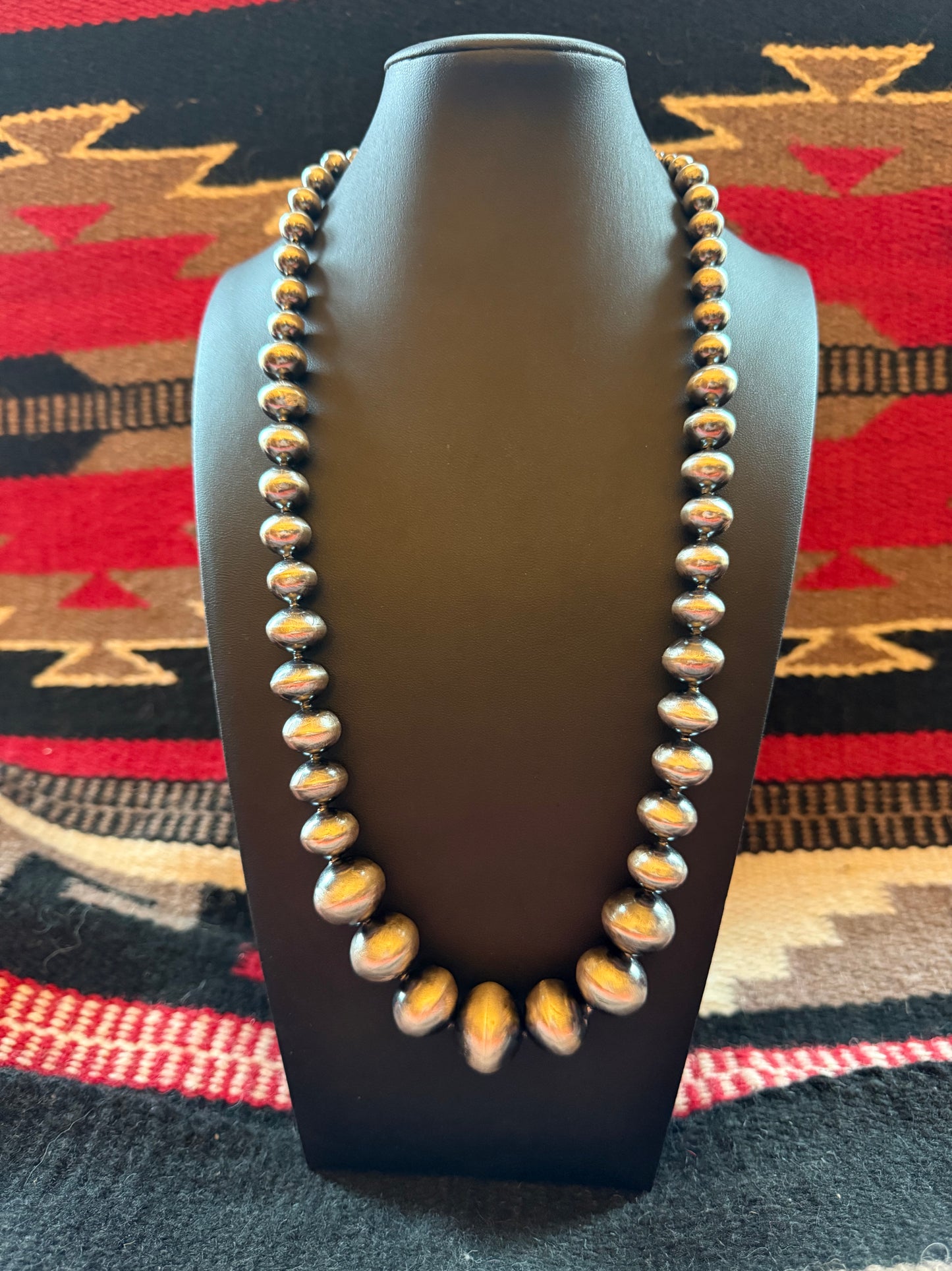 Sterling Silver Handmade Graduated Navajo Pearl Necklace 25" Long