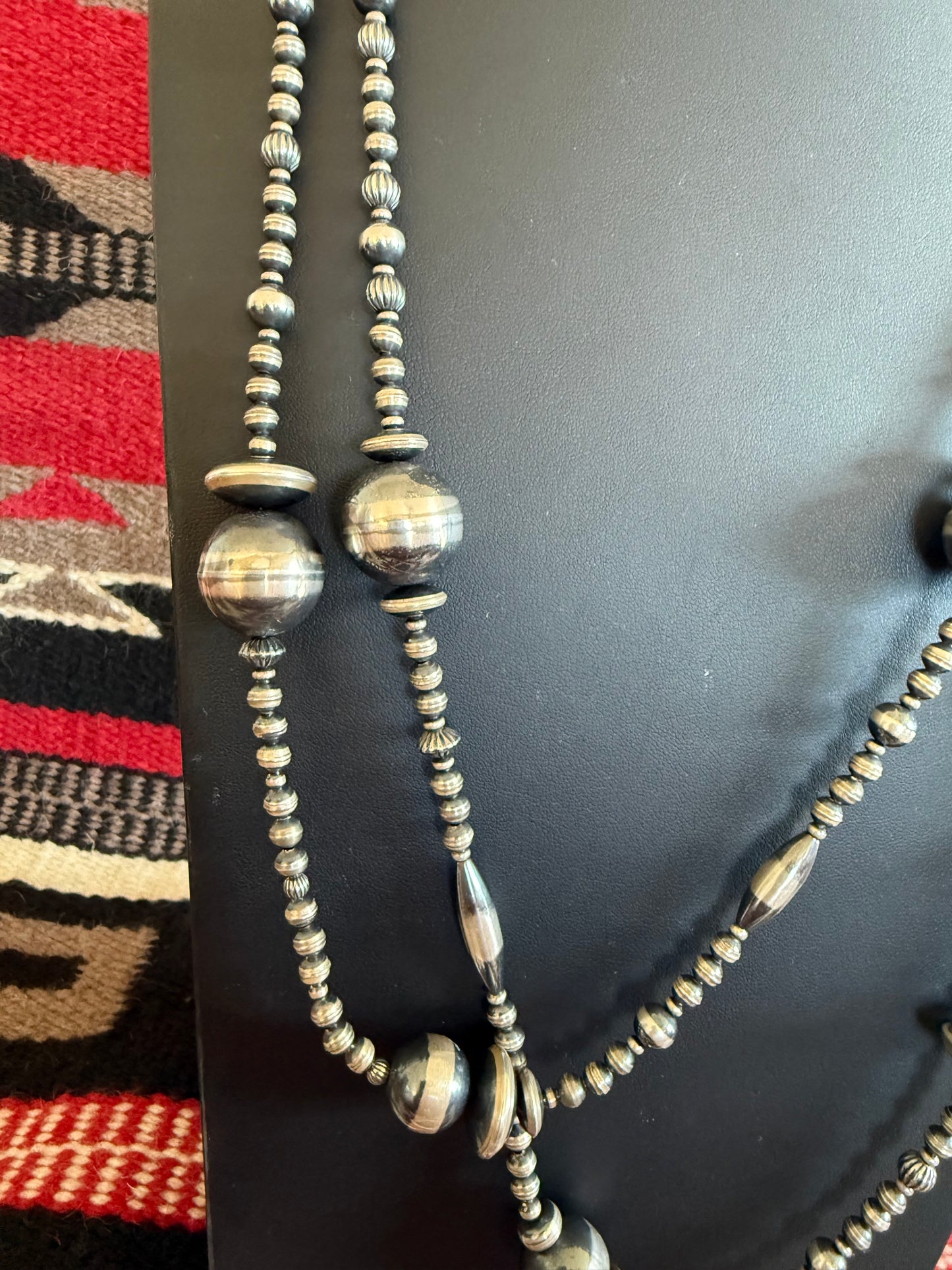 Sterling Silver Handmade Navajo Pearl Necklace 60" Long