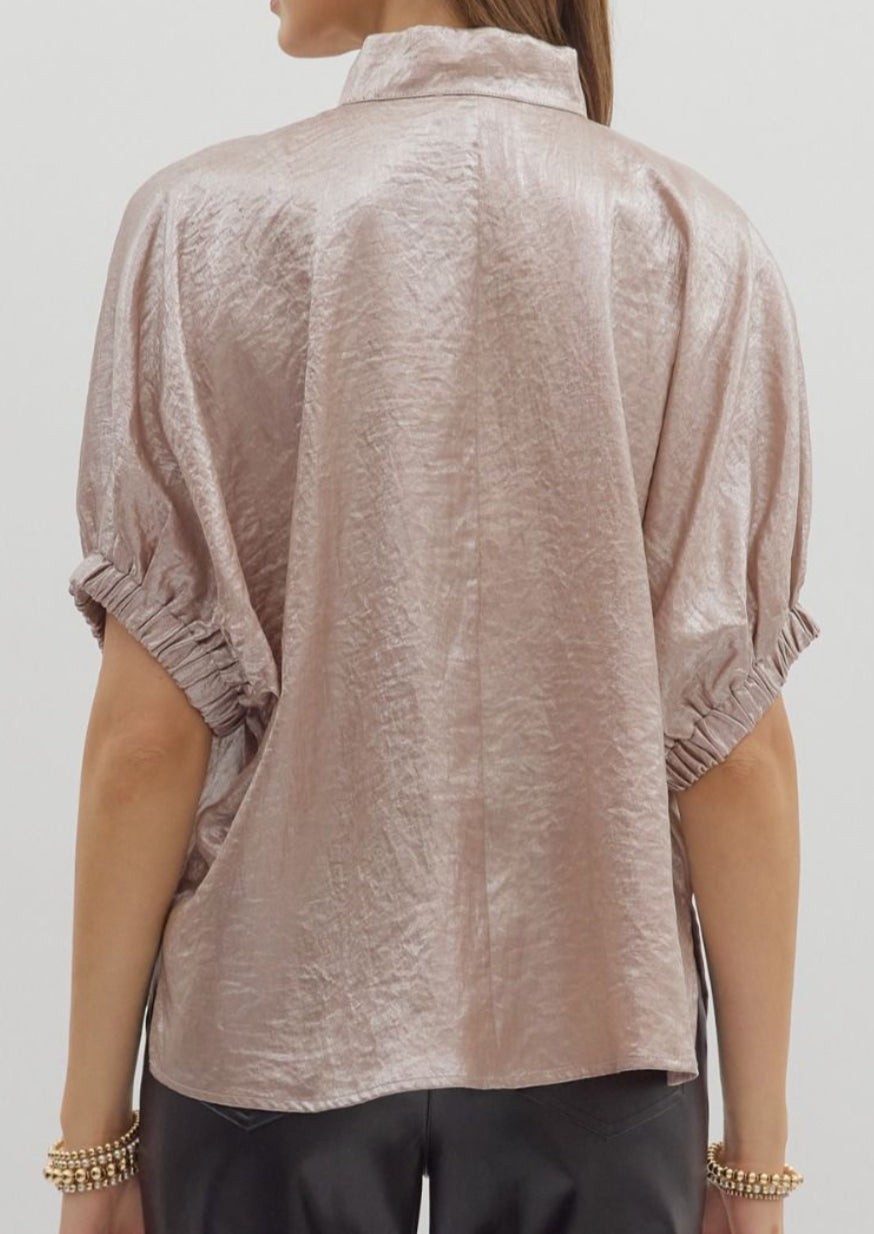 z Metallic V-Neck Top Champagne