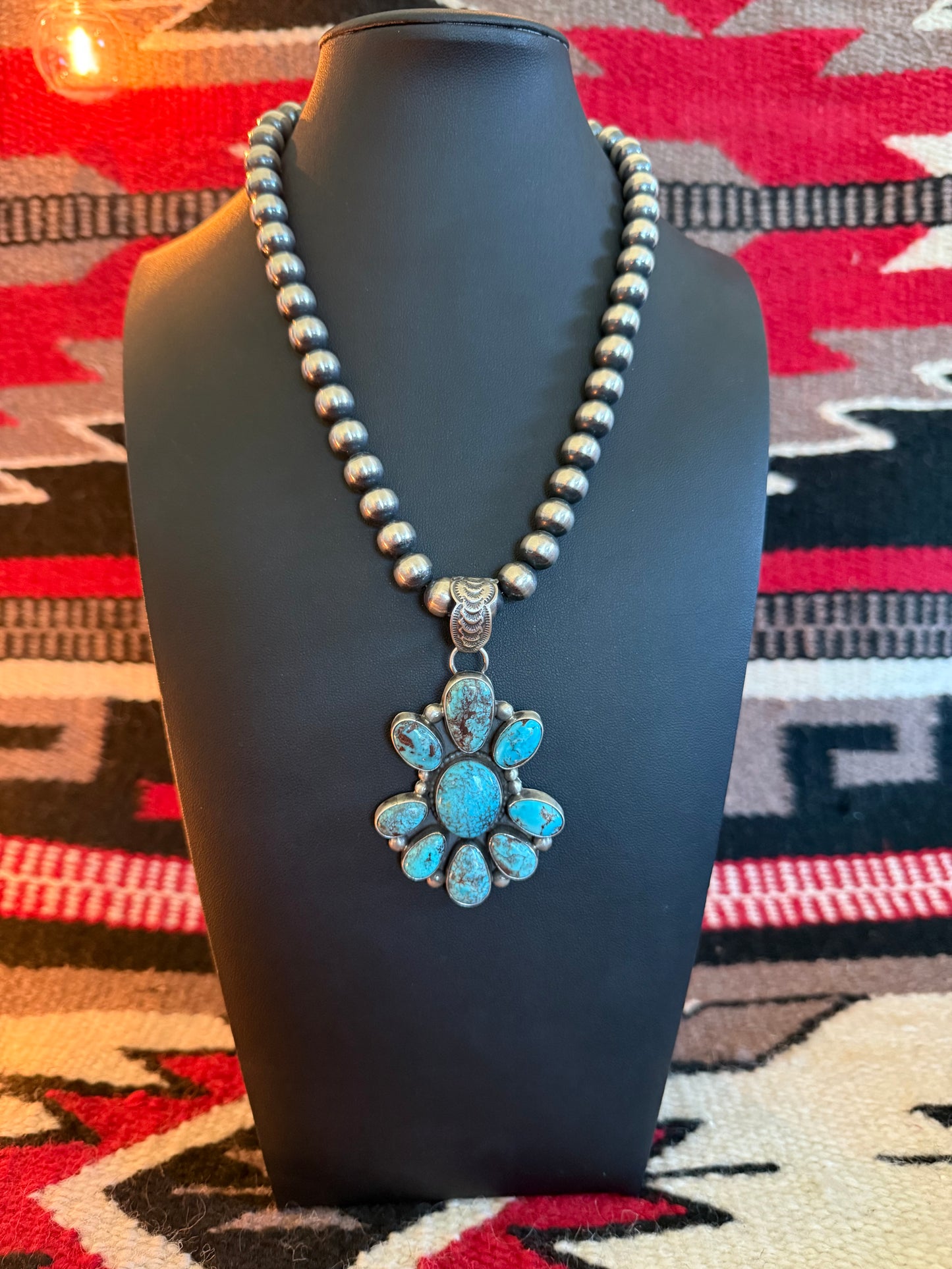 Sterling Silver and SS Prince Turquoise Cluster Pendant