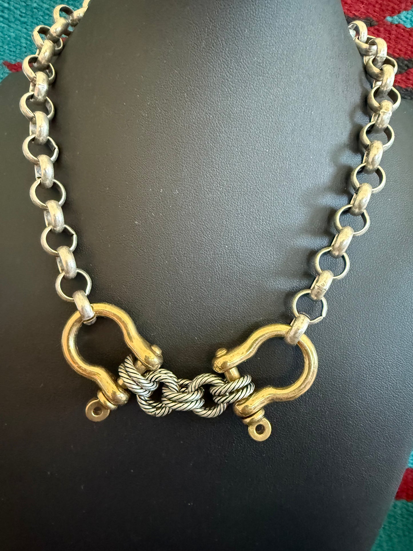 v2 V26 Double Shackle Necklace Silver and 18K Gold Plated 18" Long