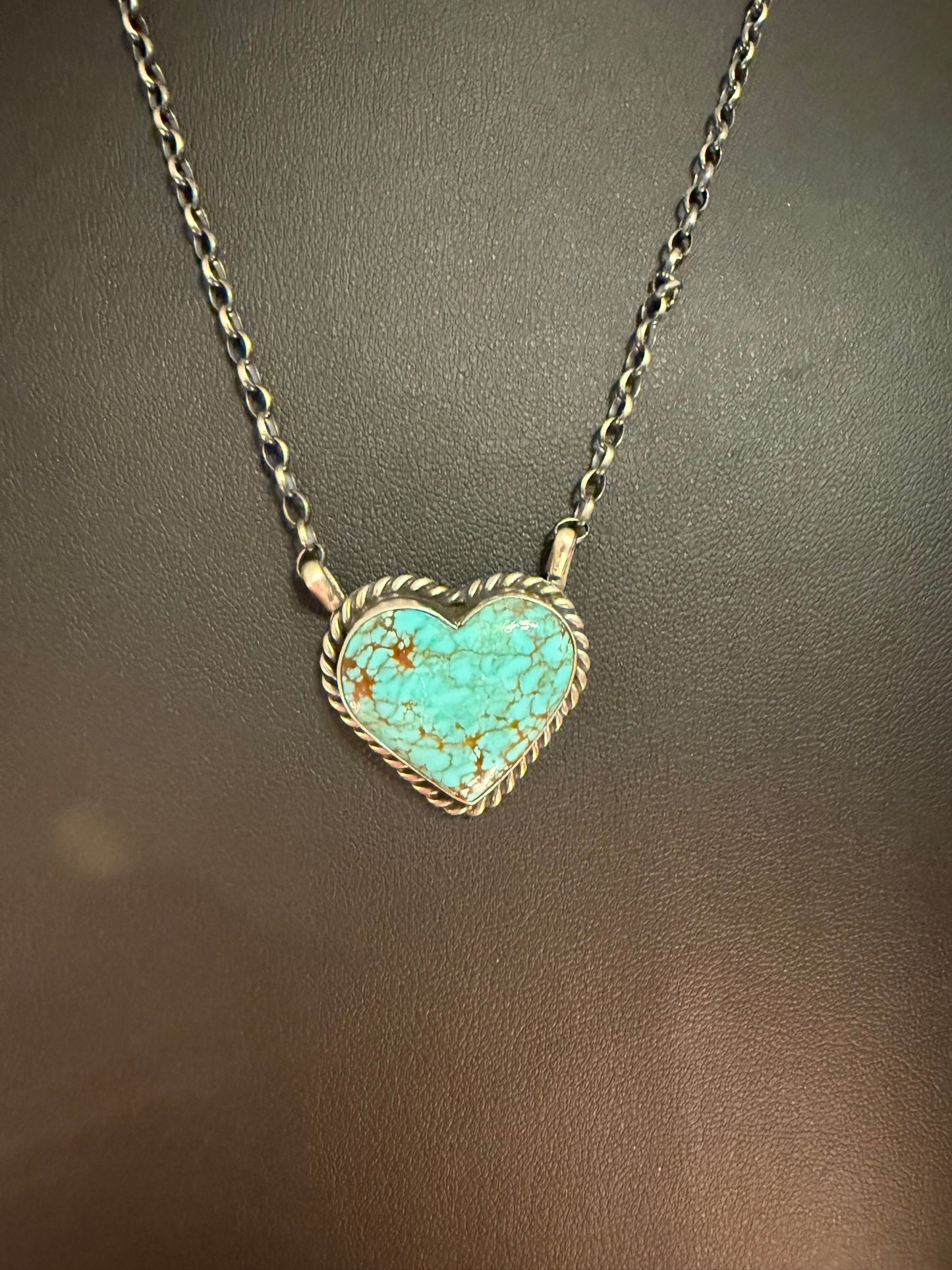 Sterling Silver and #8 Turquoise Heart Pendant on Link Chain