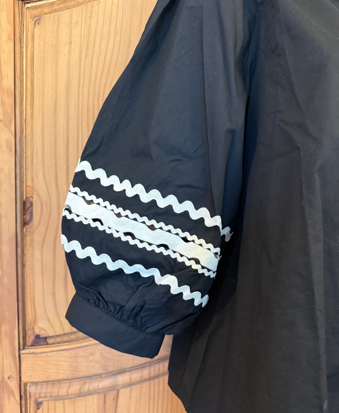 z Puffed Sleeve Detailed Trim Top