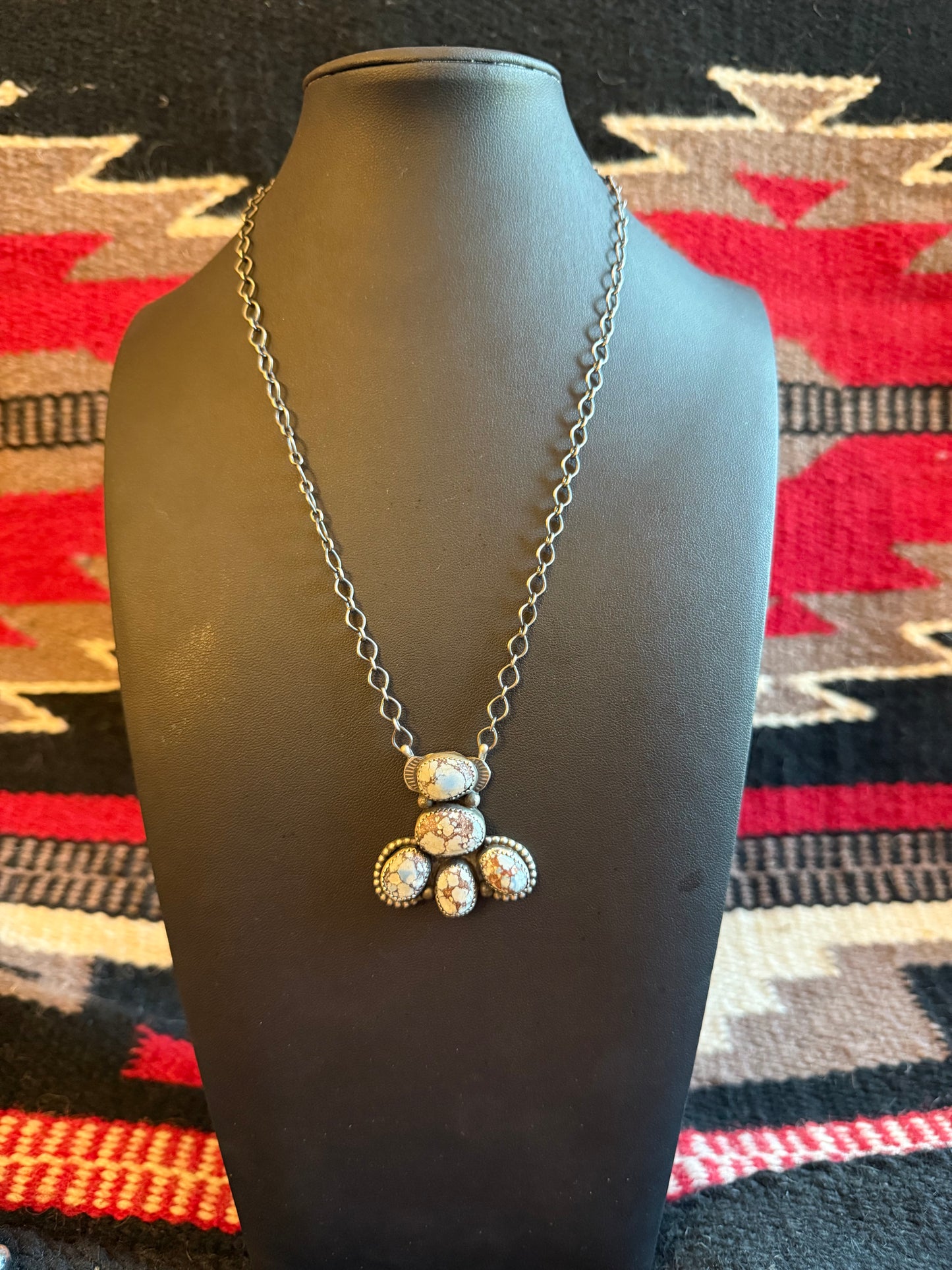 Sterling Silver Chain Necklace with a Golden Hills Turquoise Cluster Pendant 20" Long