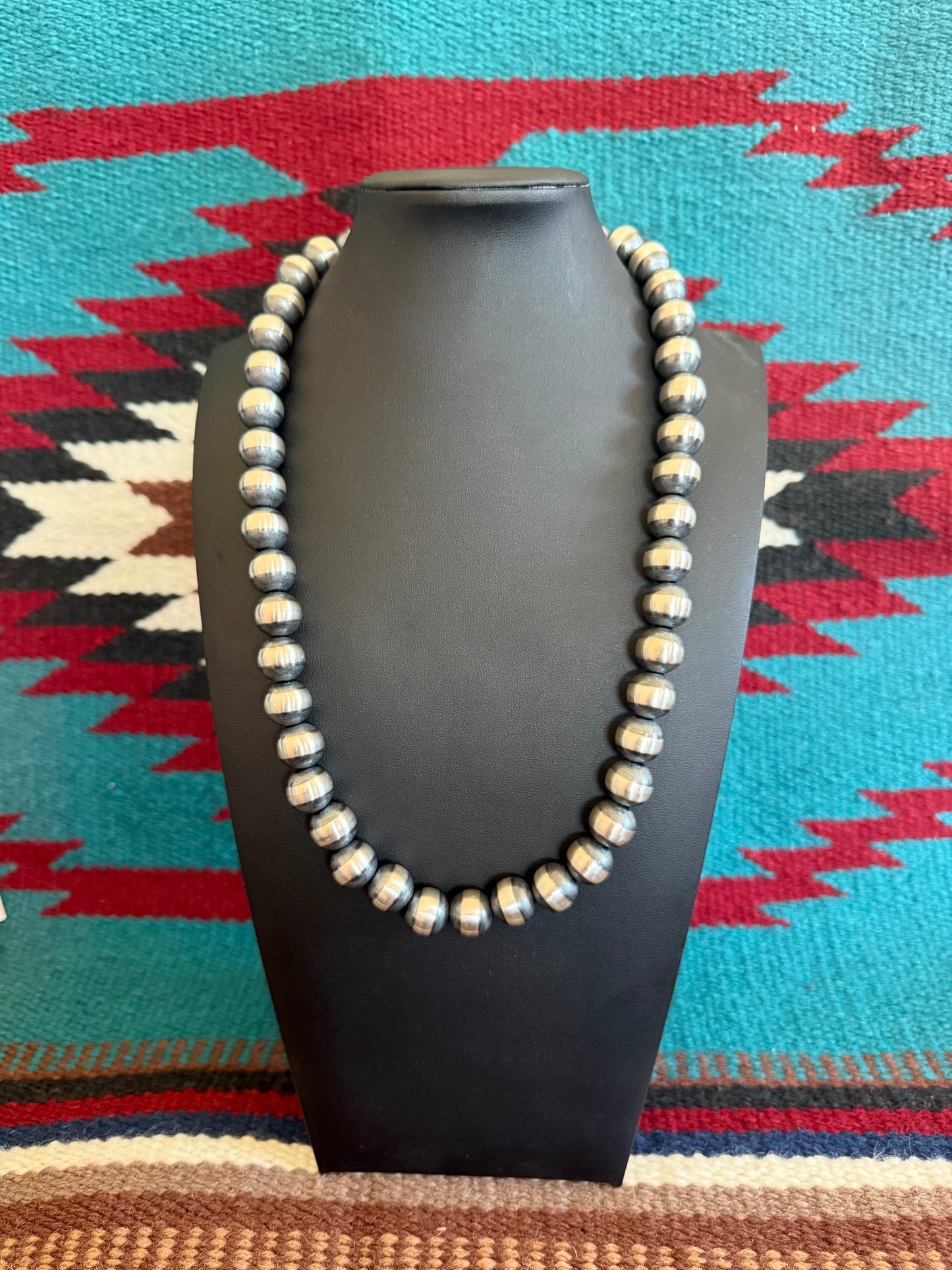 14mm Sterling Silver Navajo Pearl Necklace 24" Long