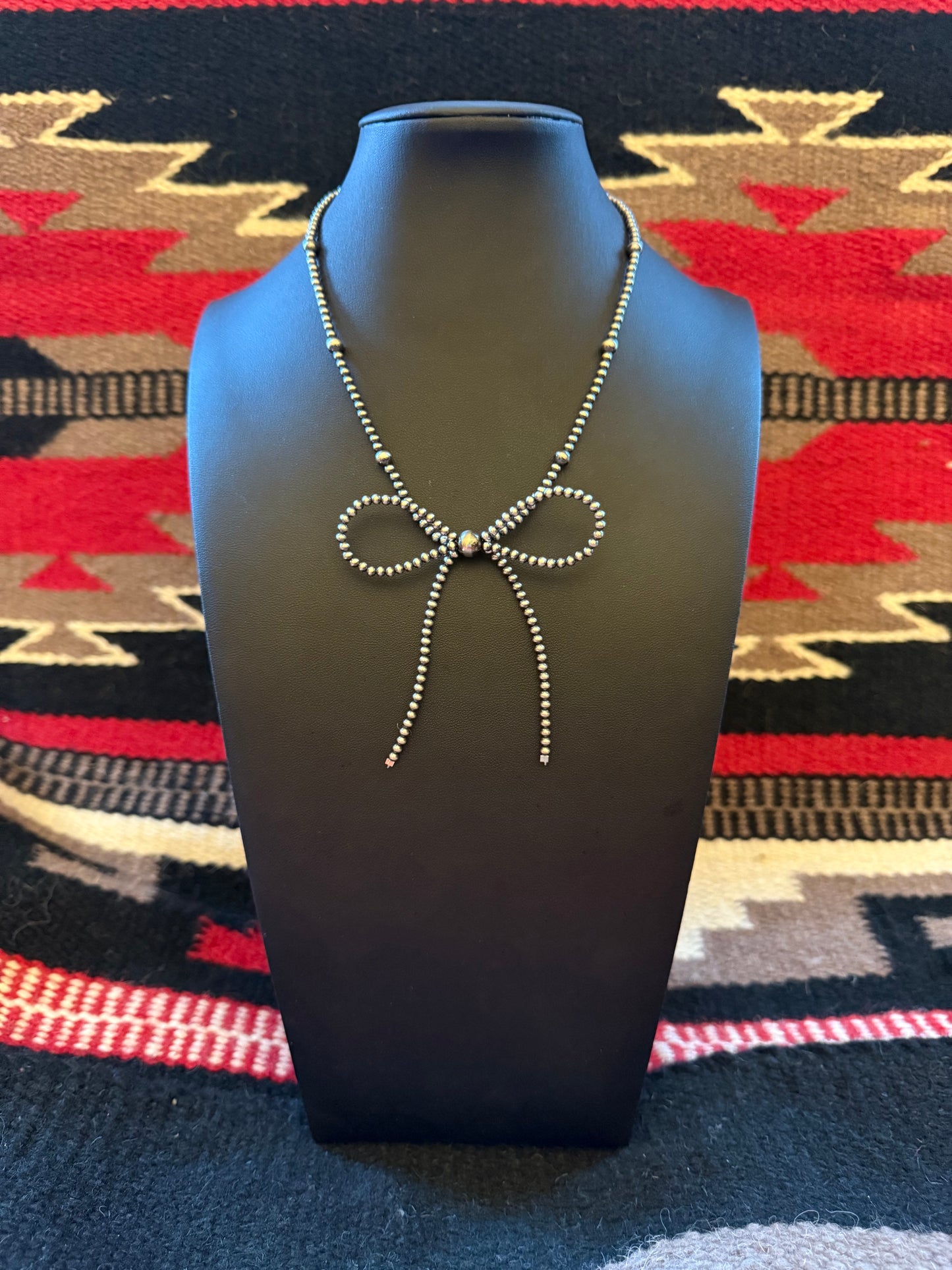 Sterling Silver Navajo Pearl Large Bow Necklace 18" Long