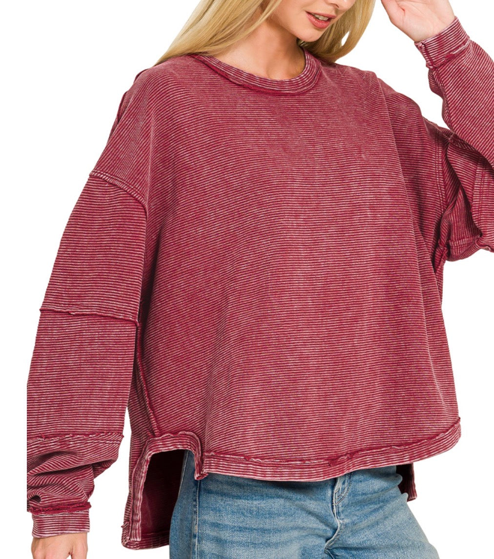 z Acid Washed Pullover Cabernet