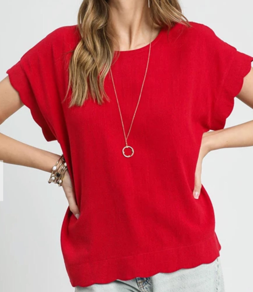 z Scallop Hem Linen Blend Top ( $10 OFF)