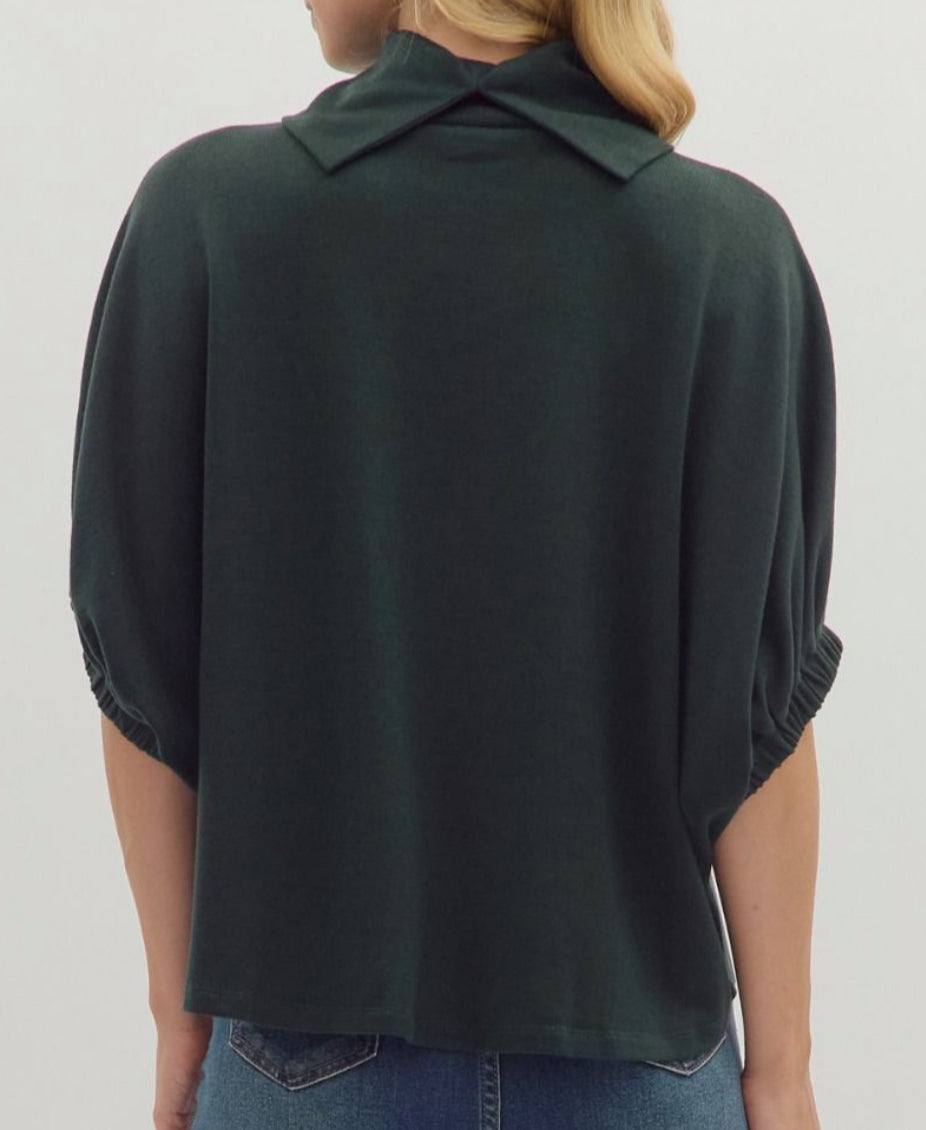 z Solid Green Dolman Half Sleeve Top