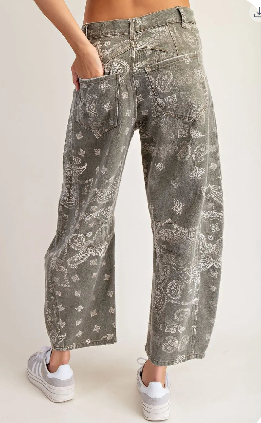 z Mineral Washed Paisley Printed Barrel Jeans