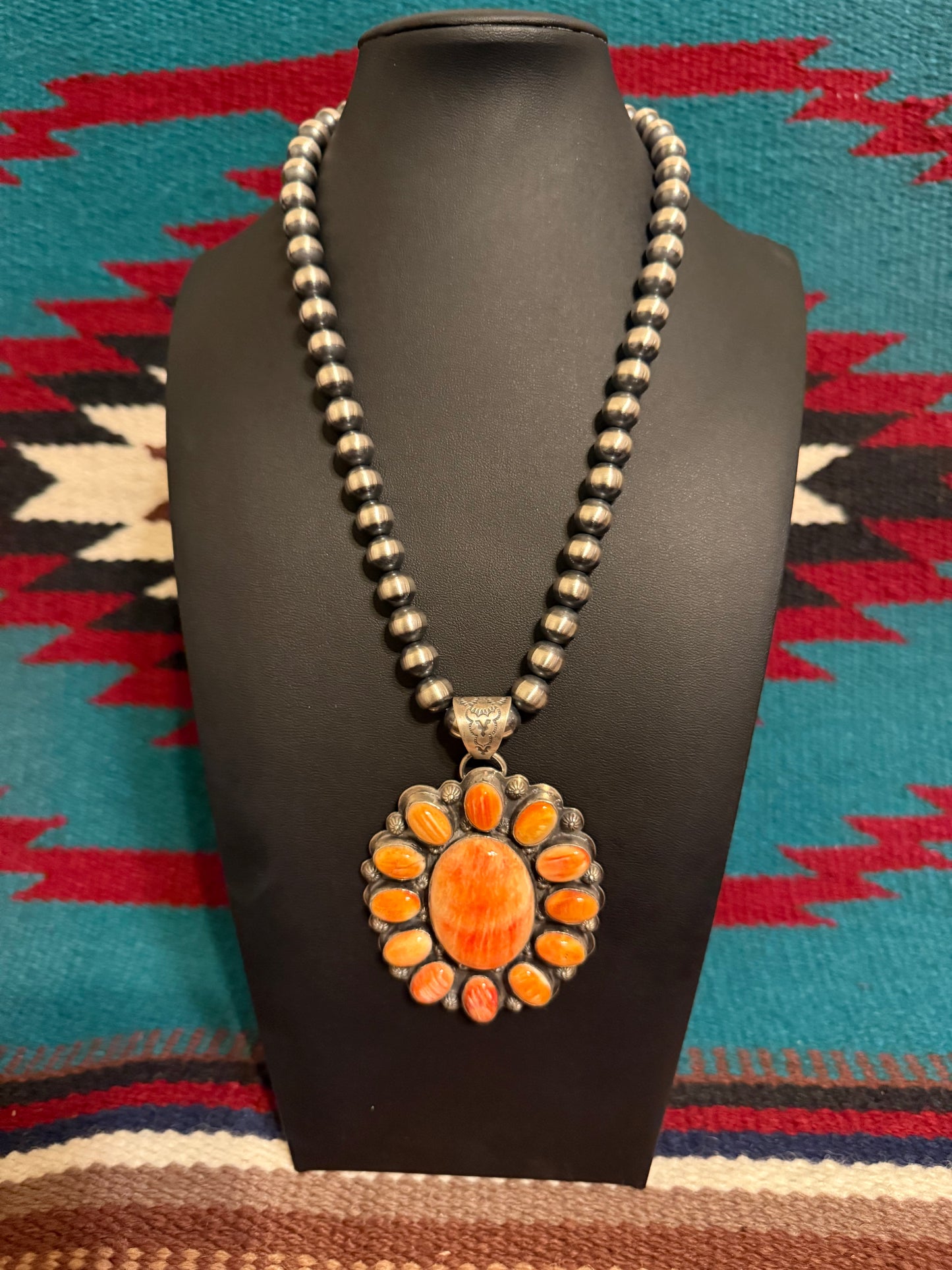 Sterling Silver and Orange Spiny Cluster Pendant