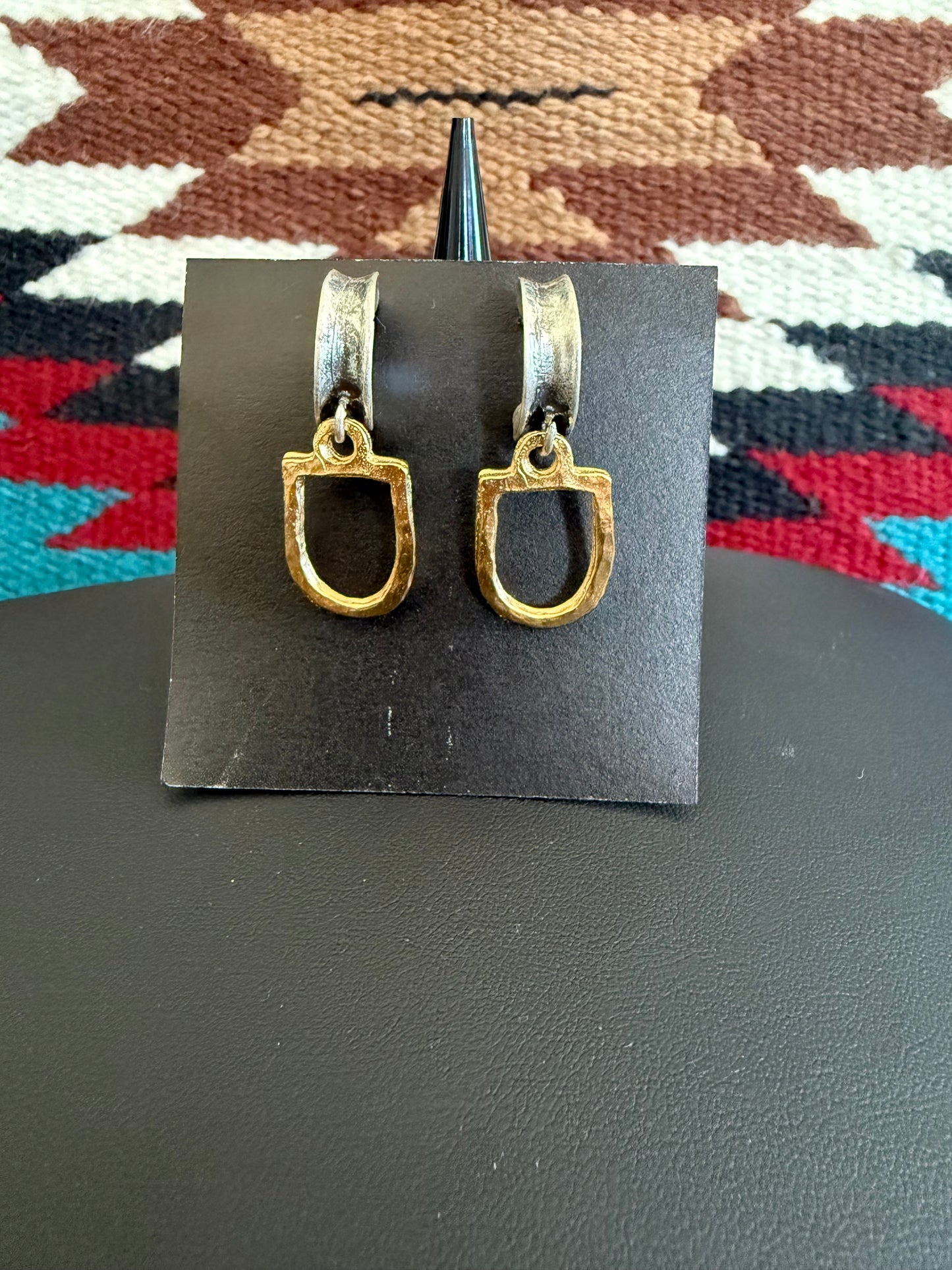 v2 Silver and Gold Stirrup Earrings with Hammered Detail