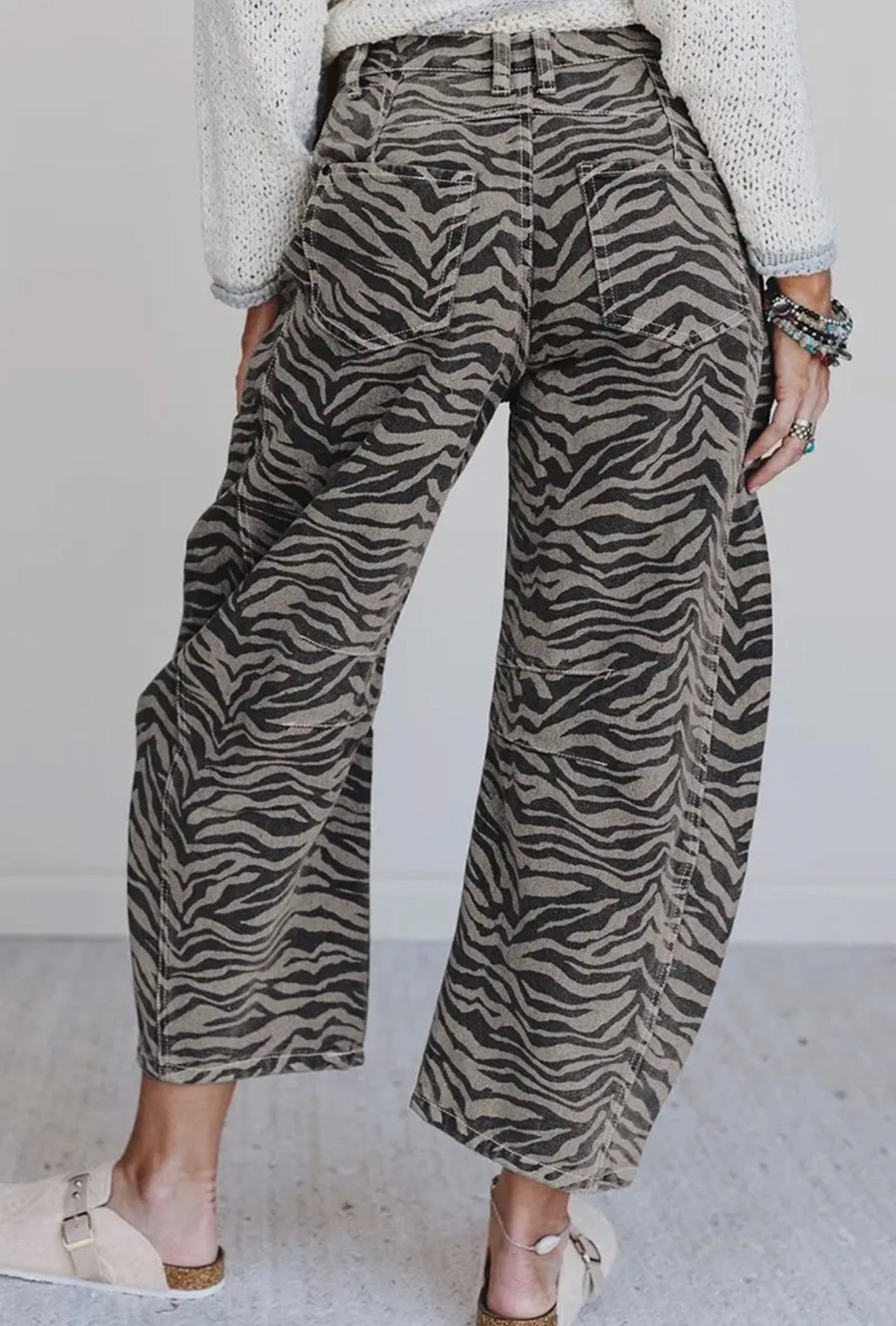 z Zebra Print Wide Leg Barrel Pants