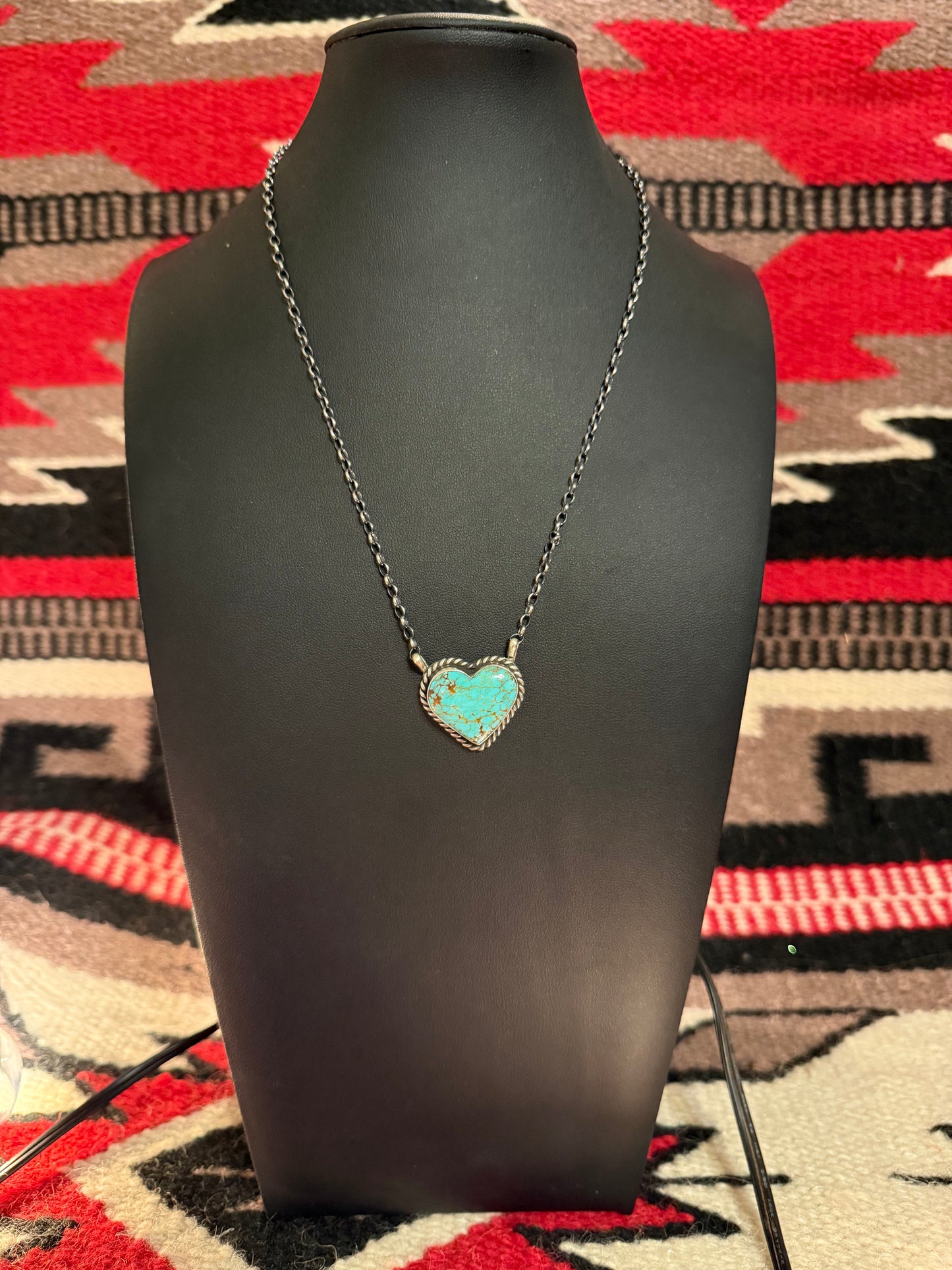 Sterling Silver and #8 Turquoise Heart Pendant on Link Chain
