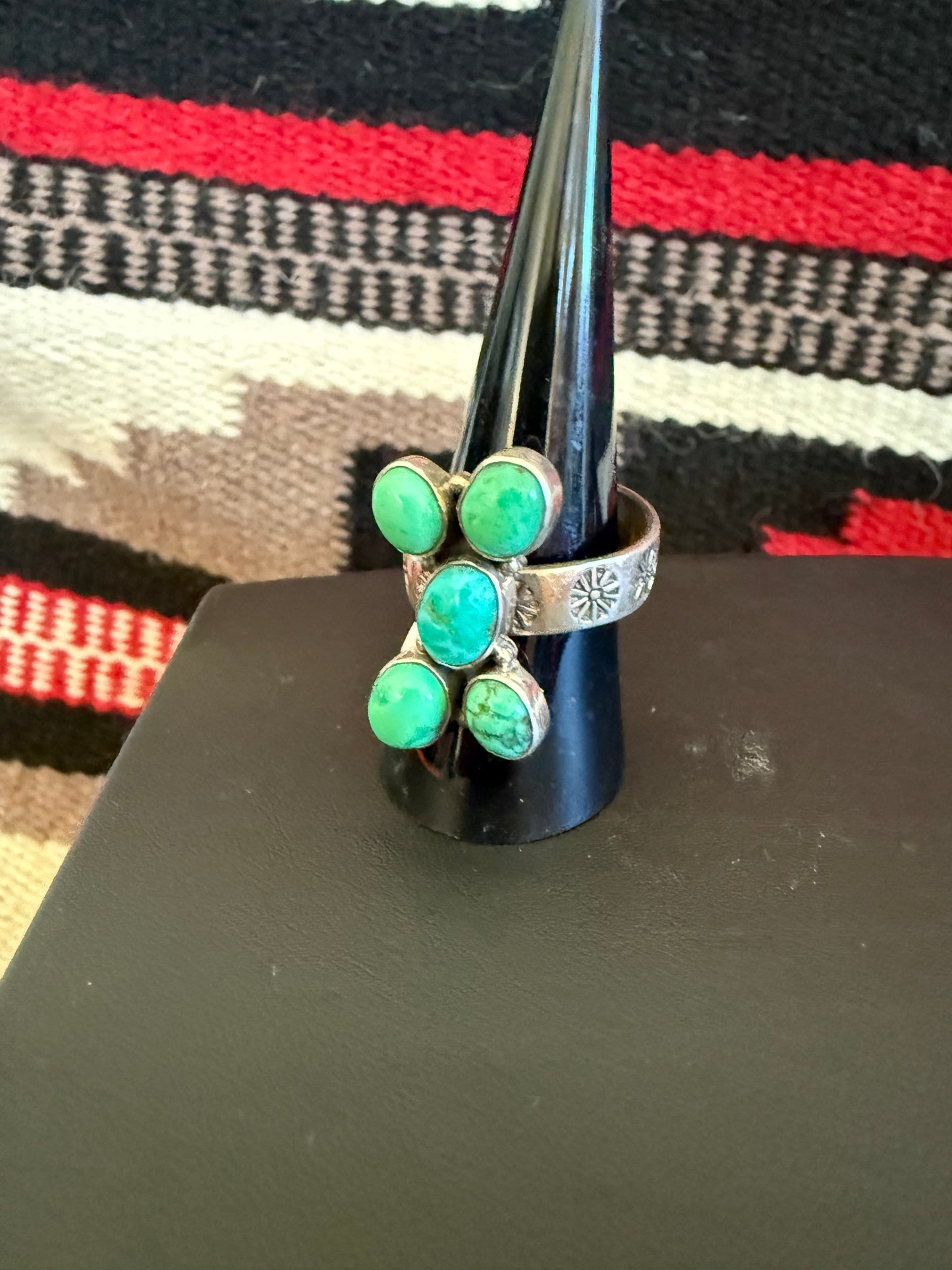 5 Stone Turquoise Cluster Ring Adjustable