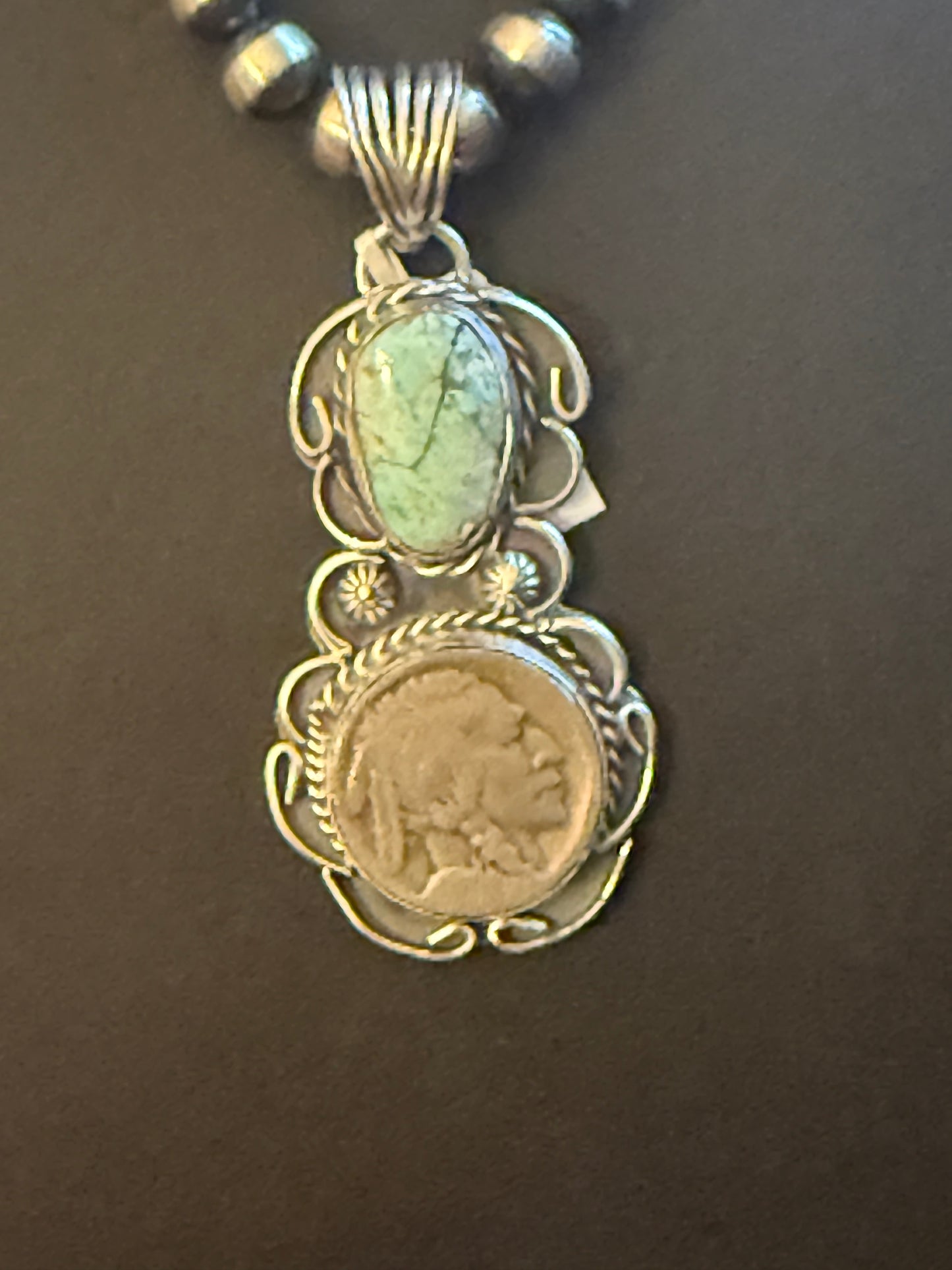 Sterling Silver Nickle and #8 Turquoise Pendant