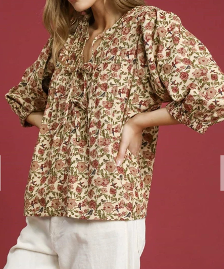 z Vintage Floral Pintuck Top