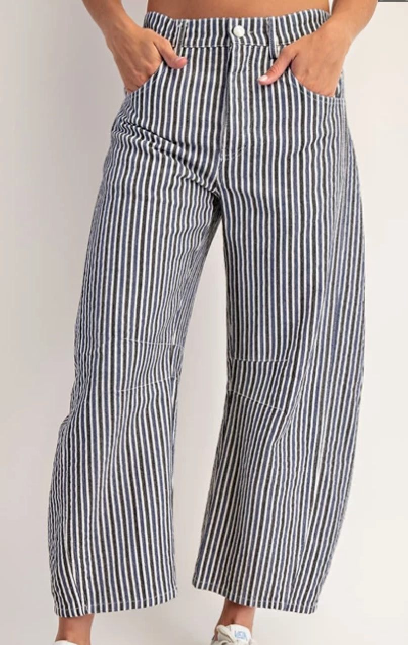 z. Mineral Washed Striped Barrel Jeans