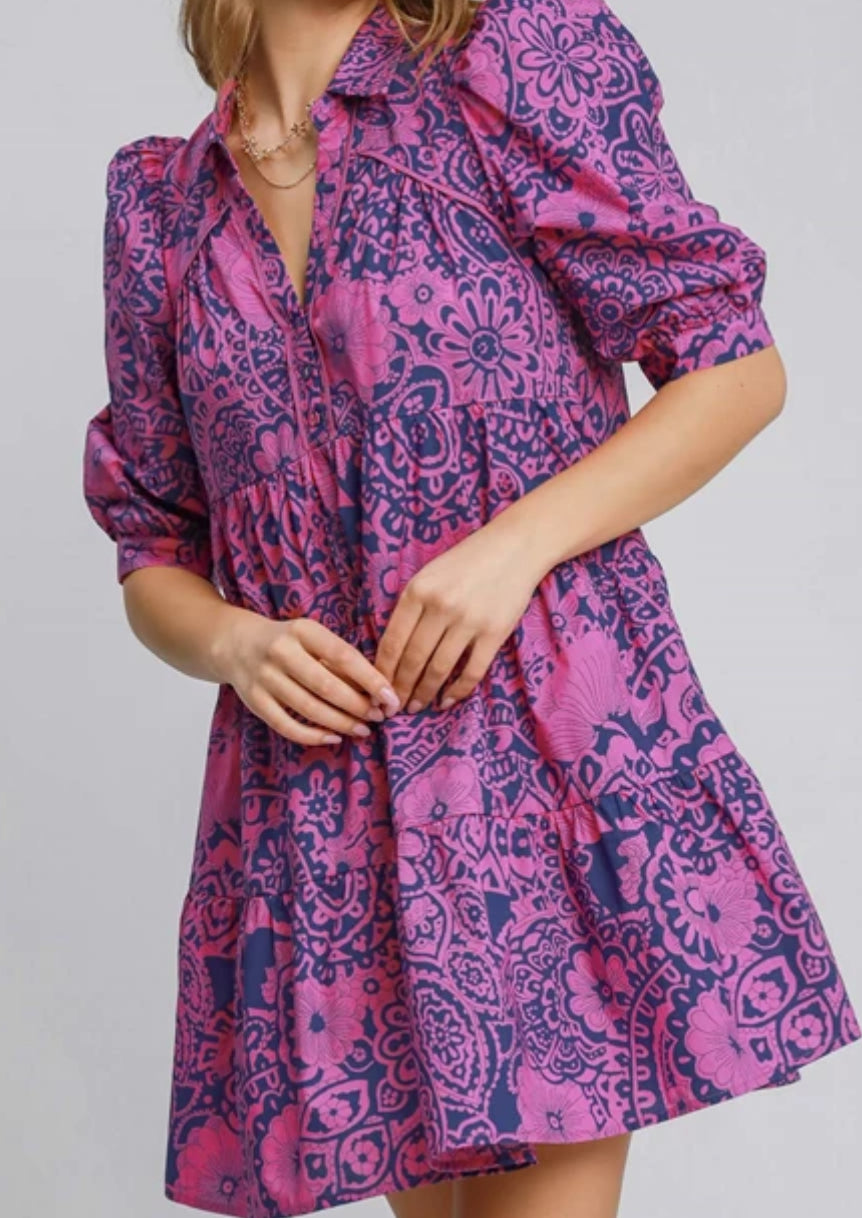 z Two Tone Print Tiered Dress ( $10 OFF)