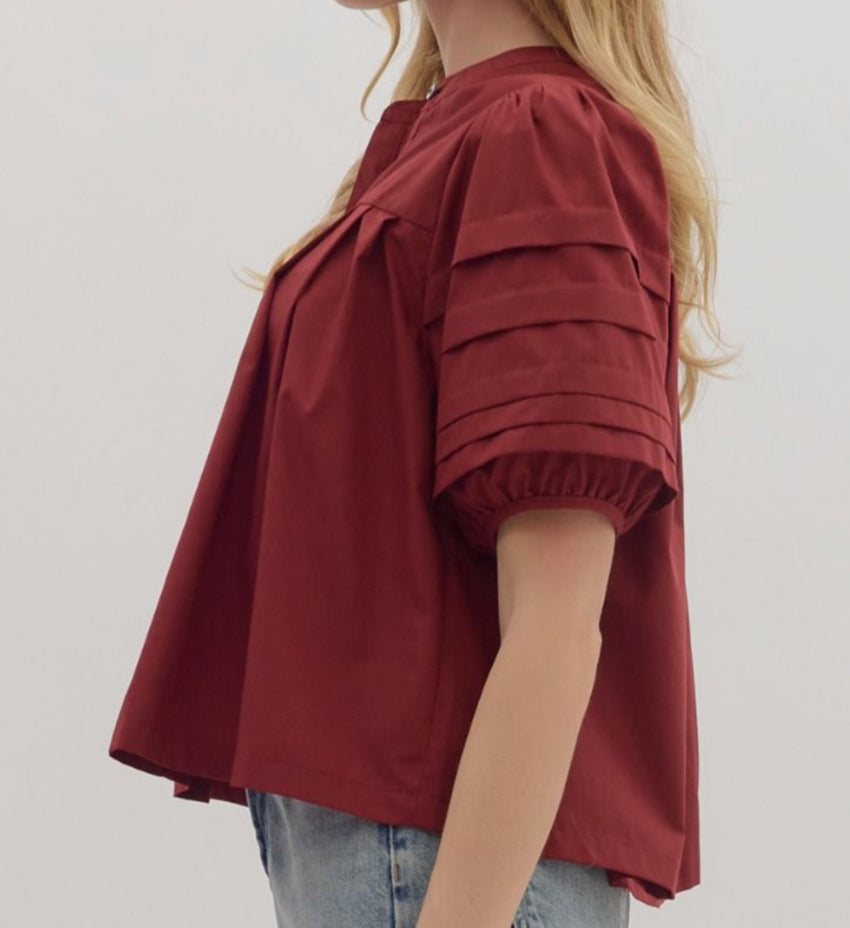 z Pintuck Pleated Puff Sleeve Top