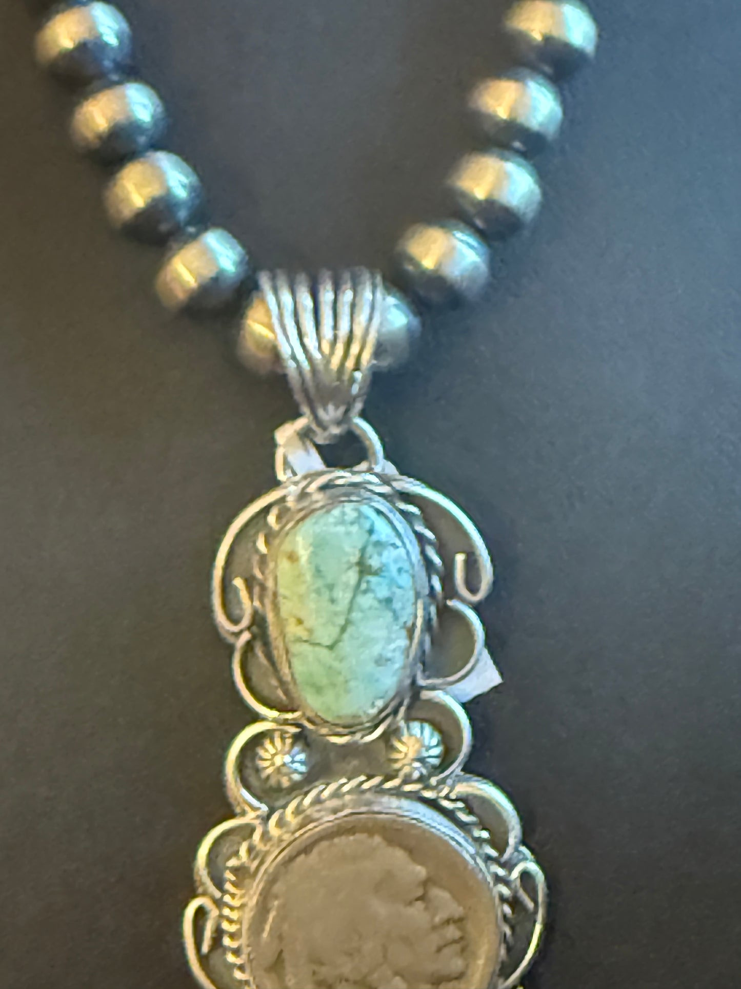 Sterling Silver Nickle and #8 Turquoise Pendant