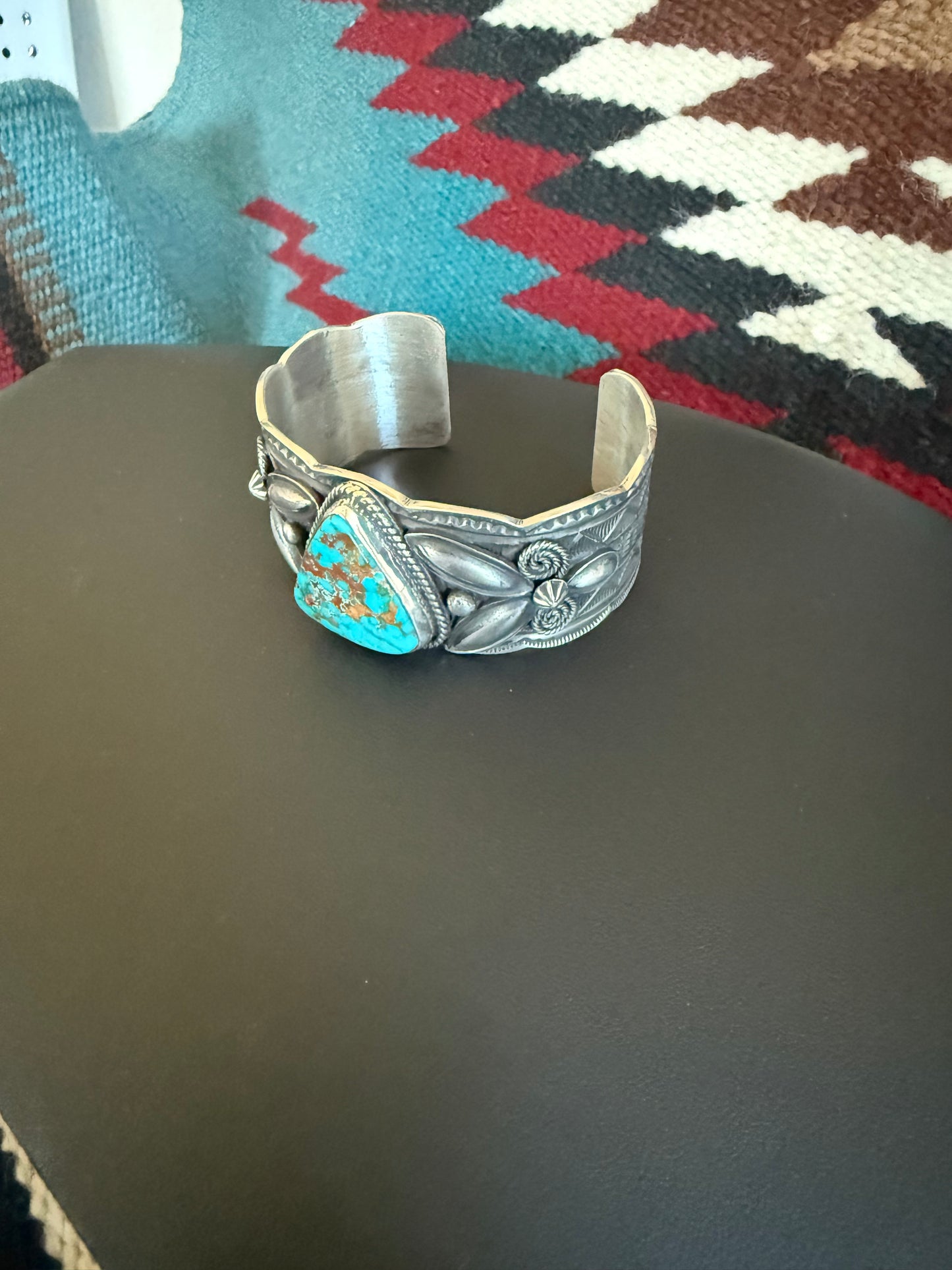 Sterling Silver Royston Turquoise Cuff with detailing