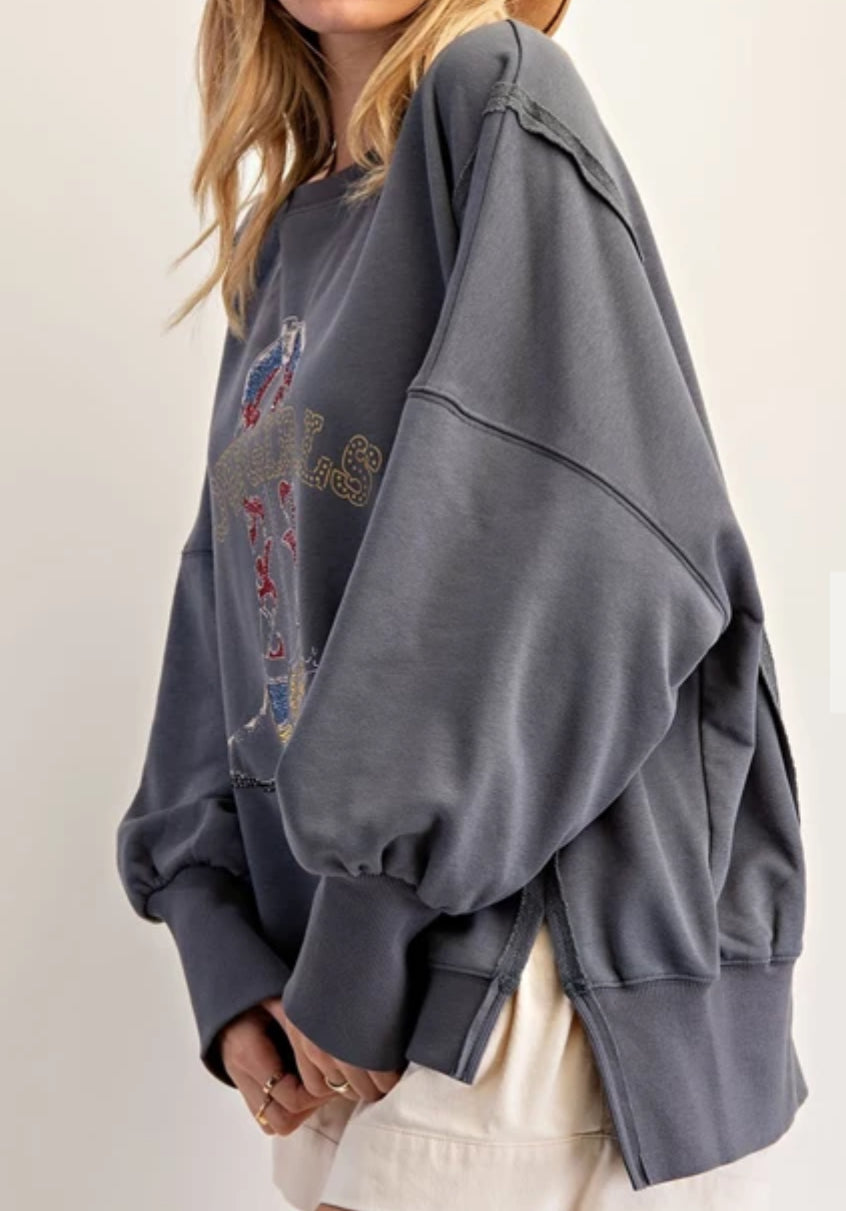z Cowgirl Boot Graphic Pullover Sweatshirt