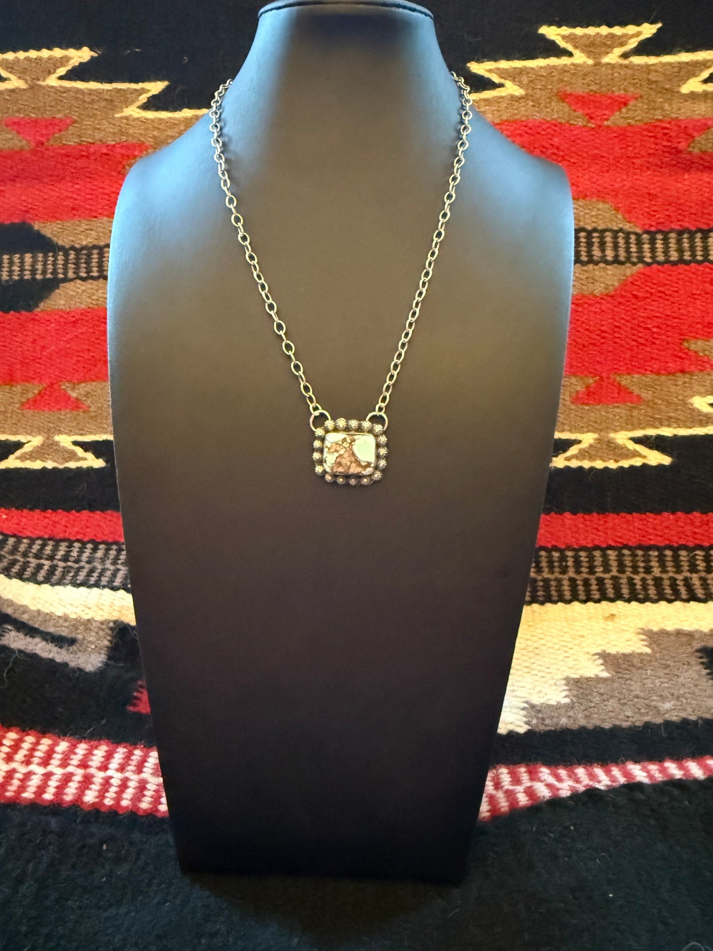 Sterling Silver Link Chain Necklace with a Golden Hills Turquoise Square Pendant 20" Log