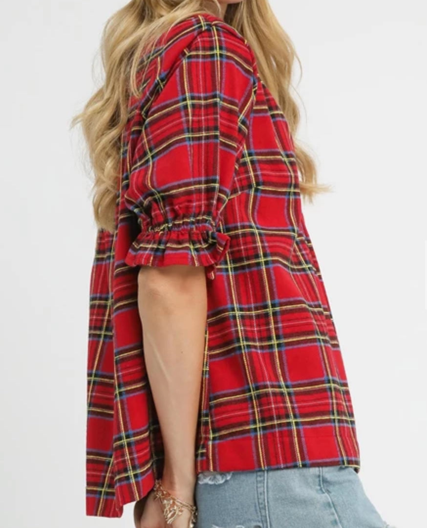 z Plaid Smocked Flannel Top