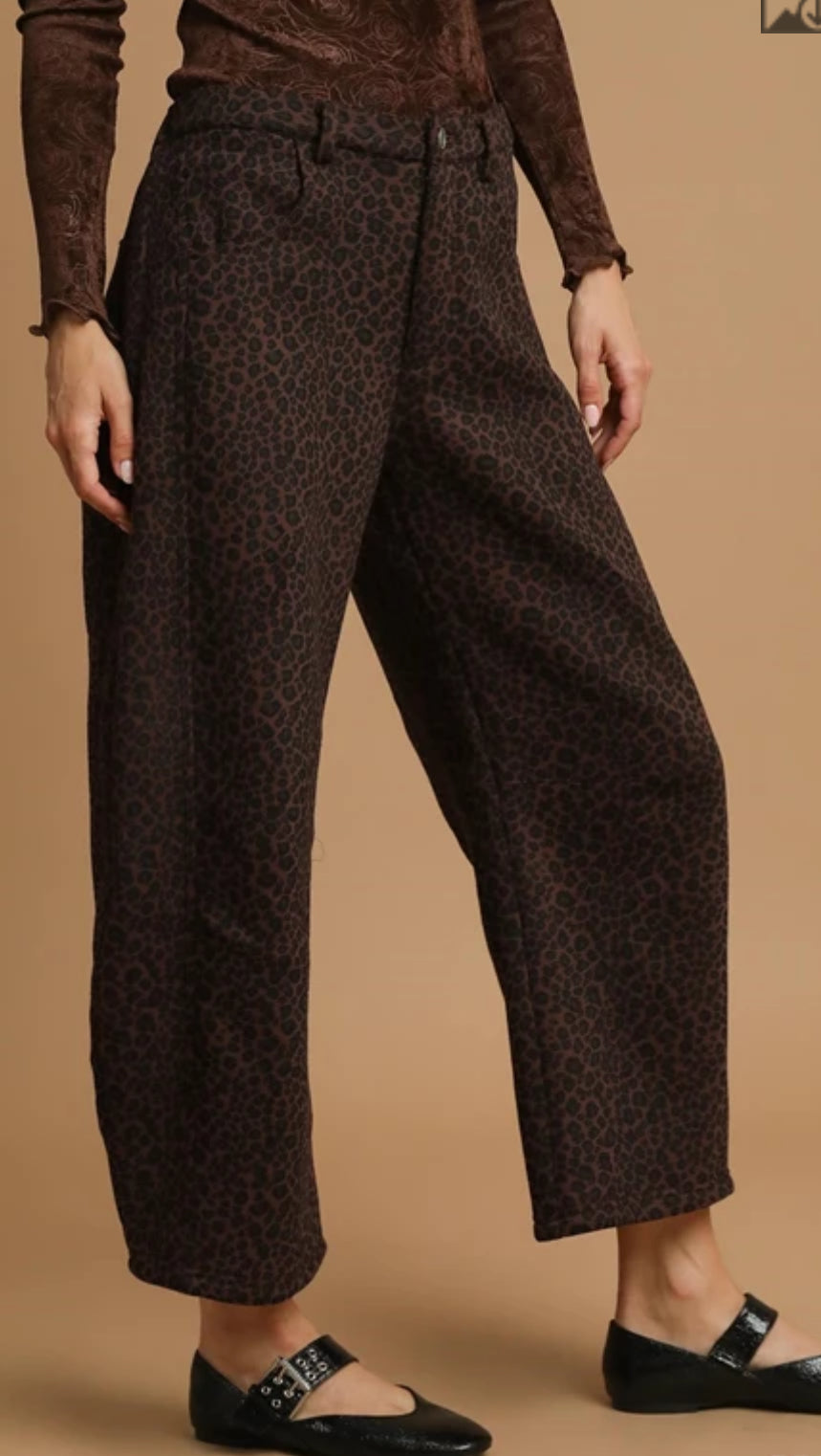 z Leopard Print Non Stretch Wide Leg Pants