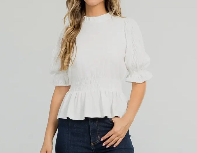 z White Smocked Knit Top