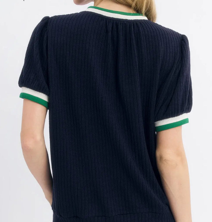 z Puffed Sleeve Navy Knit Top