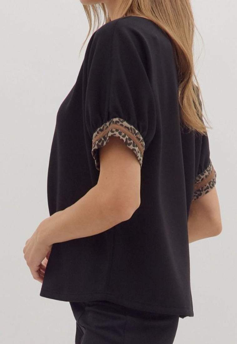 z A Touch of Leopard Top Black
