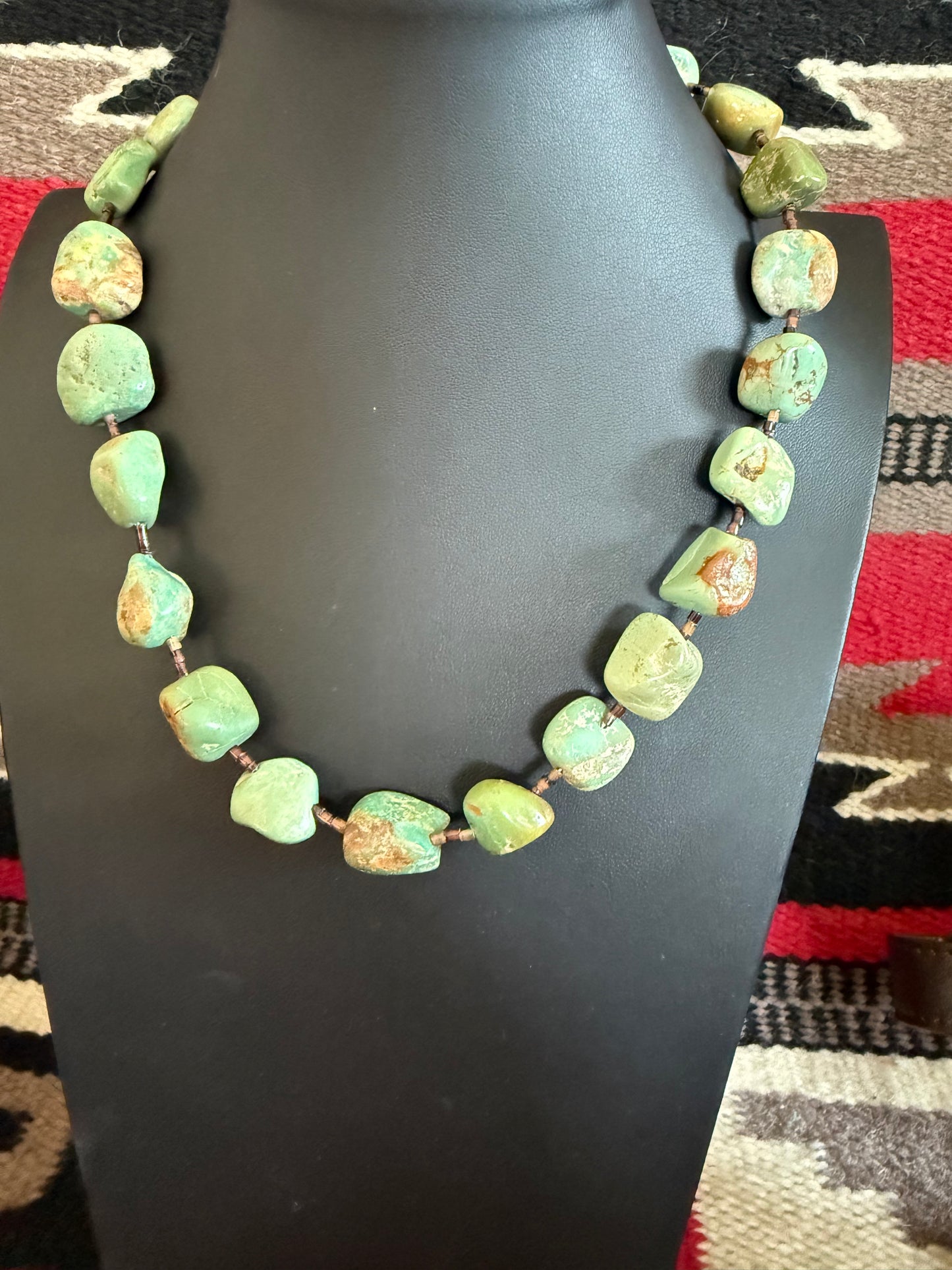 20" Brown Shell & Green Turquoise Nugget Necklace