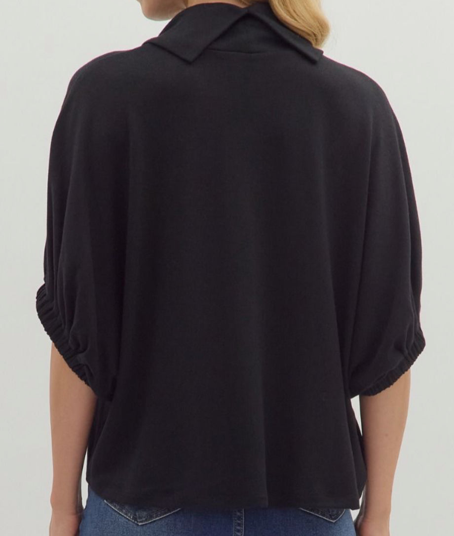 z Solid Black Dolman Half Sleeve Top