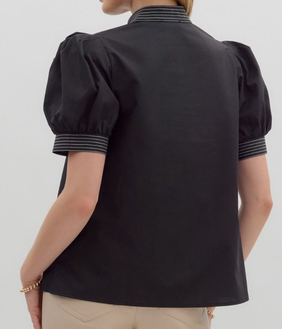 z V-Neck Top with Contrast Accents