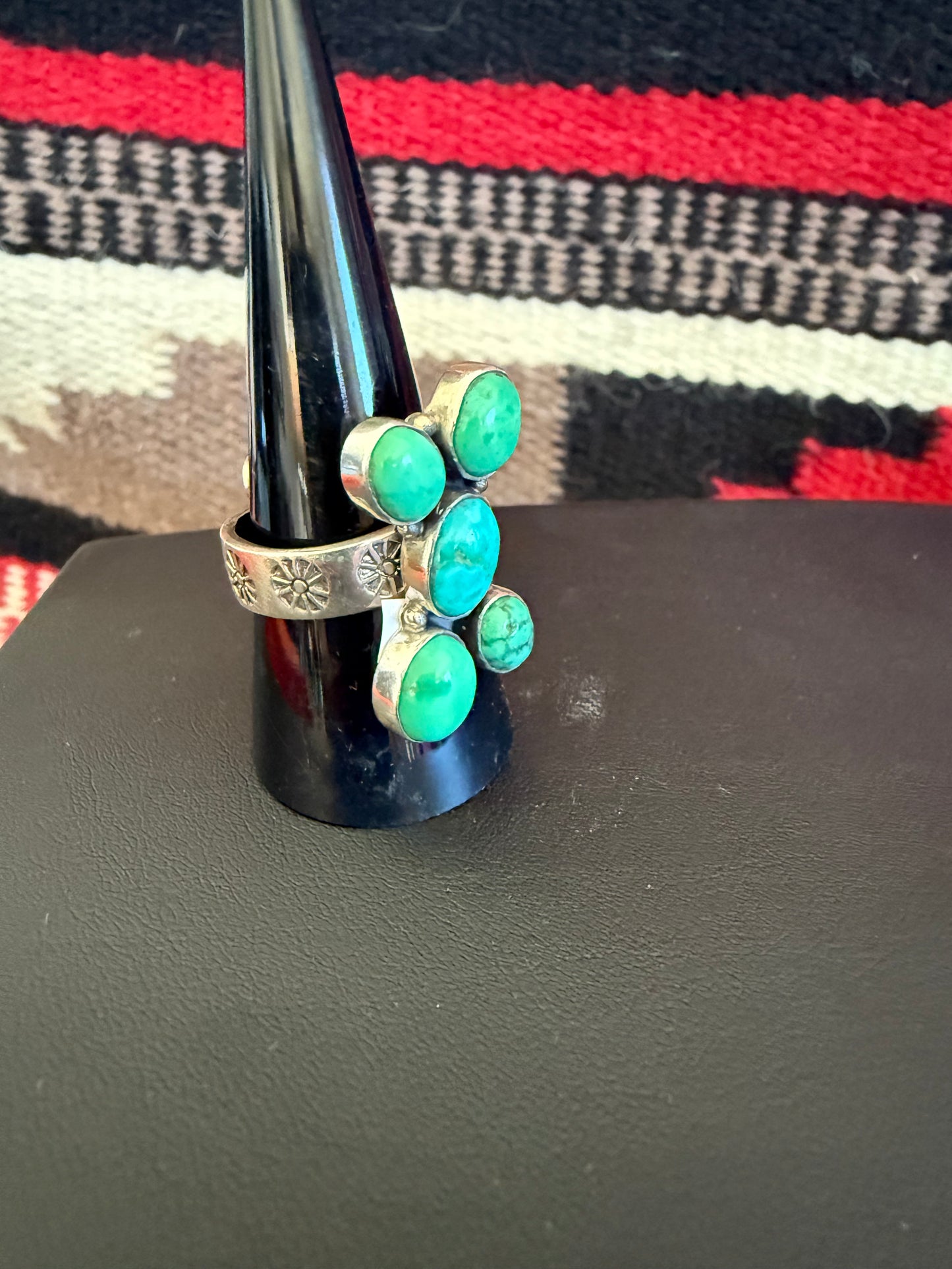 5 Stone Turquoise Cluster Ring Adjustable
