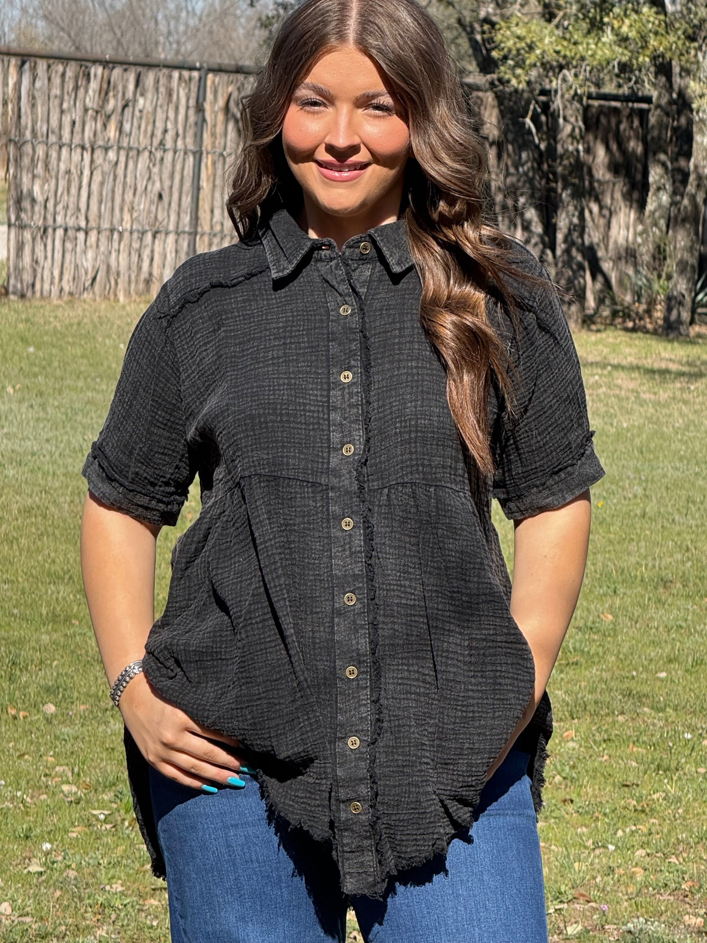 z Cotton Gauze Button Front Tunic Top