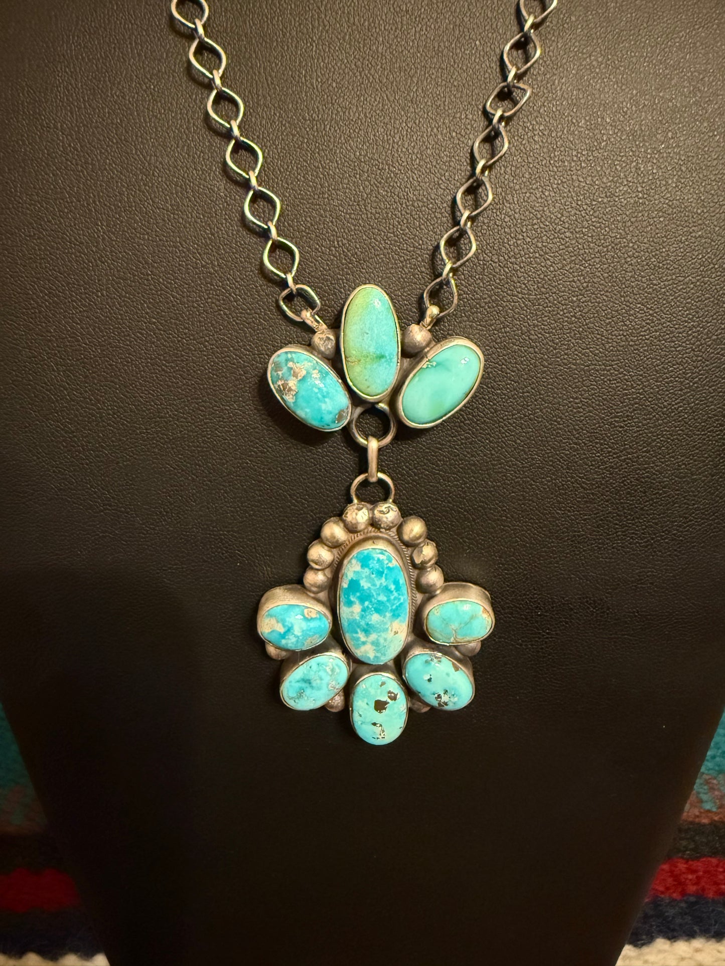 S/S Blue Ridge Turquoise Cluster Link Chain Necklace