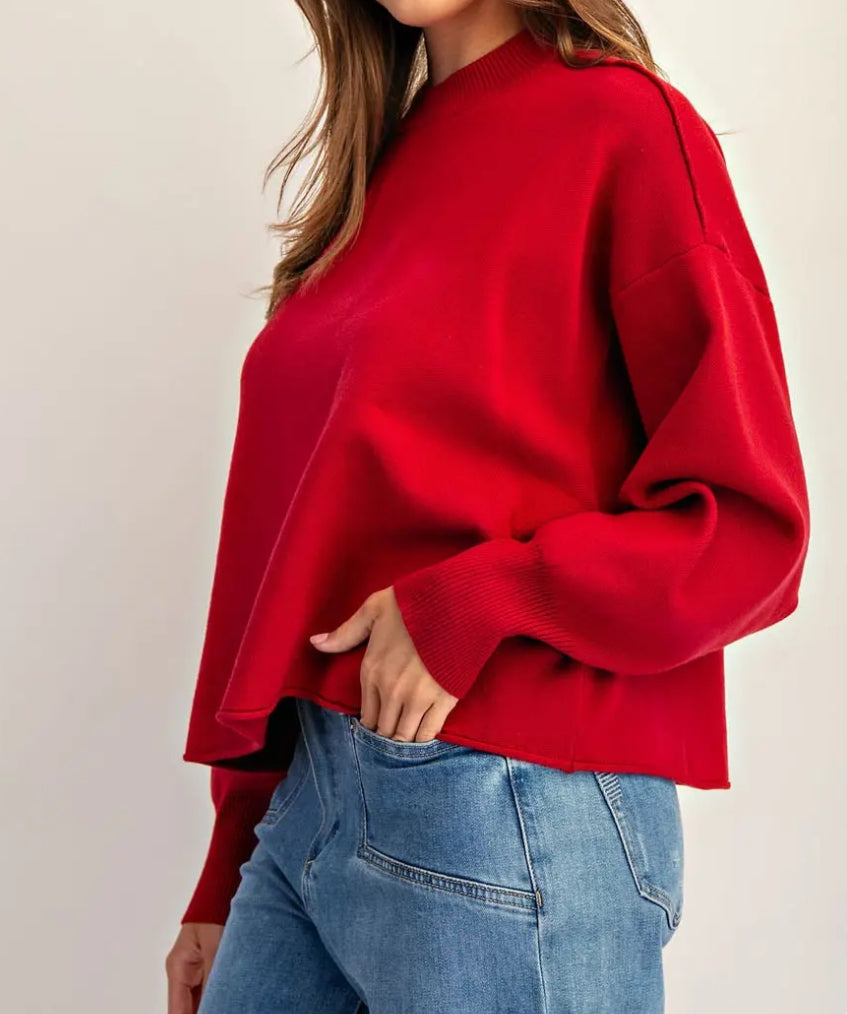 z Long Sleeve Round Neck Red Sweater