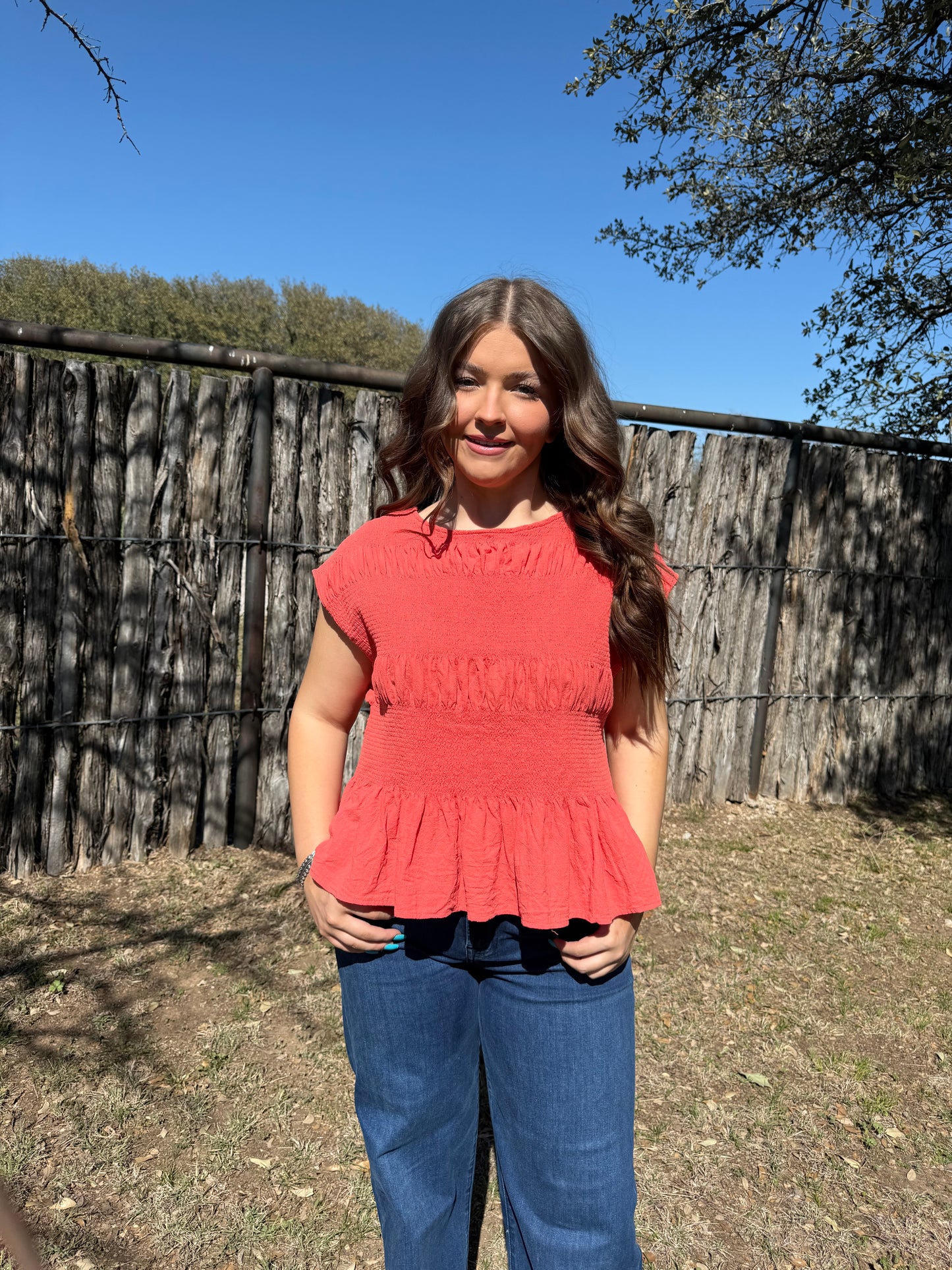 z Coral Smocked Ruffle Hem Sleeveless Top