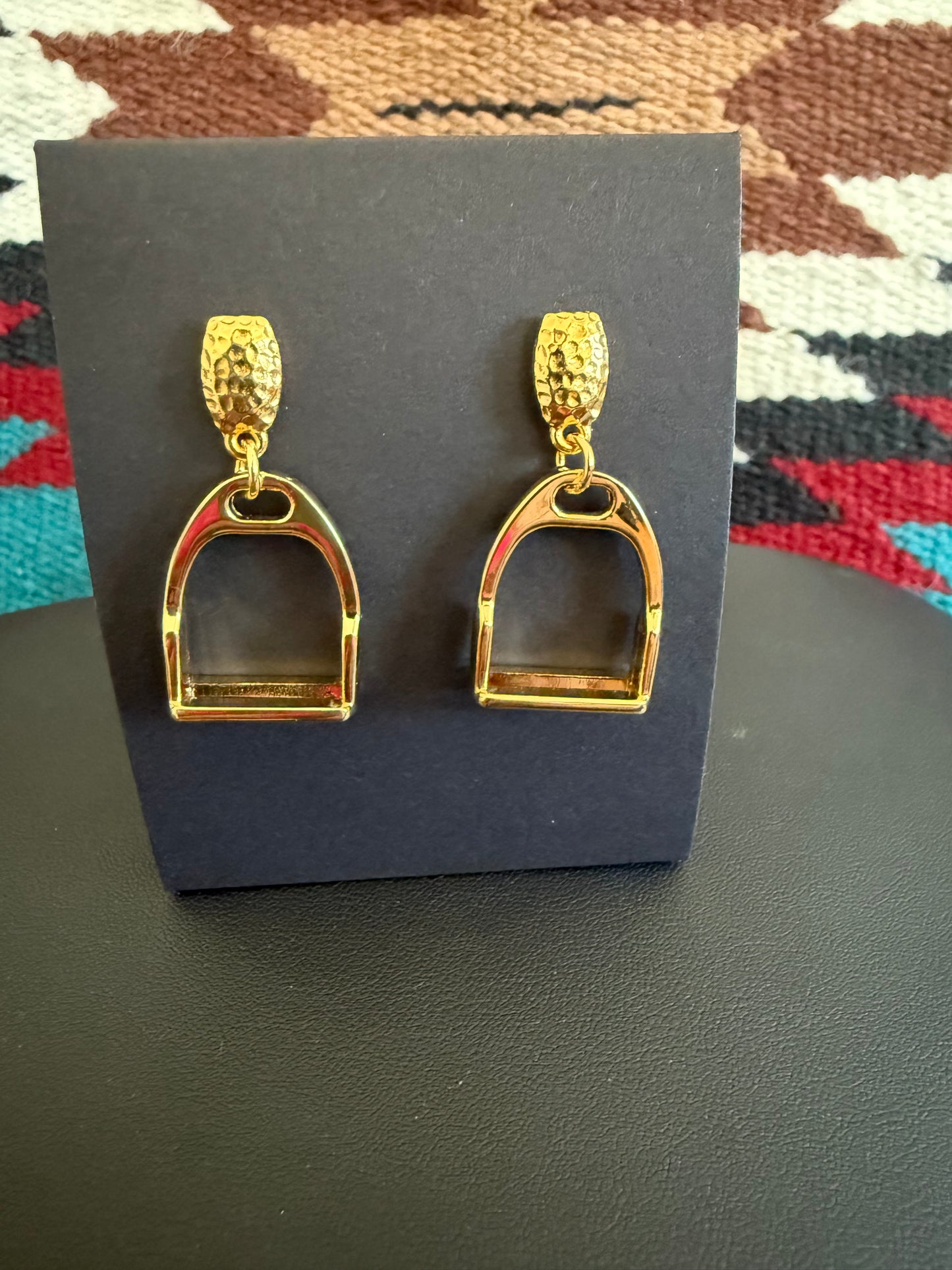 v2 Gold Stirrup Earrings with Hammered Detail