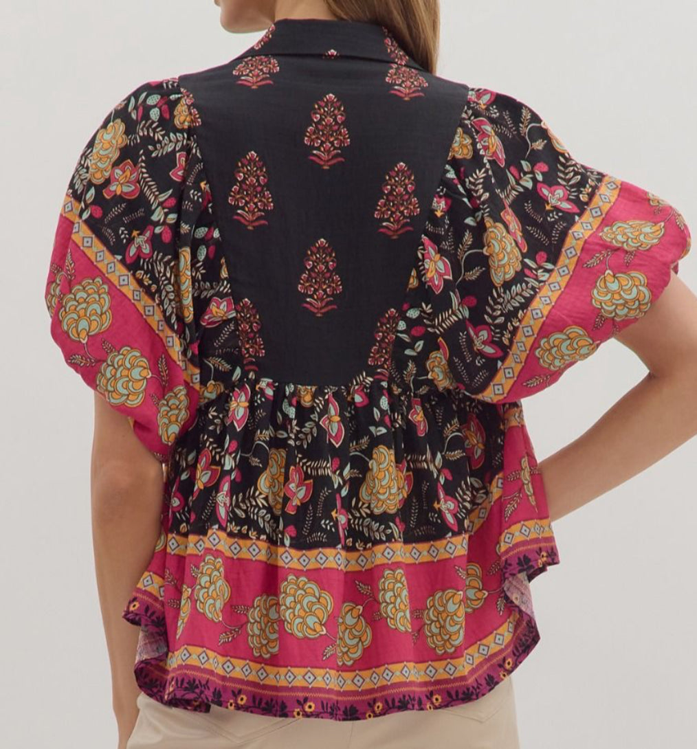 z Smocked Yoke Print Top