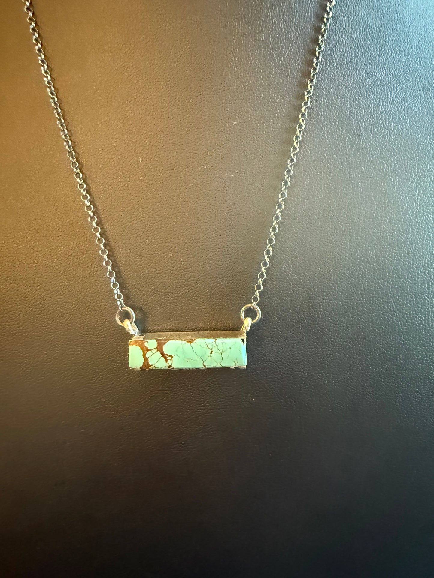 Sterling Silver Chain Necklace with a #8 Turquoise Bar Pendant 20" Long