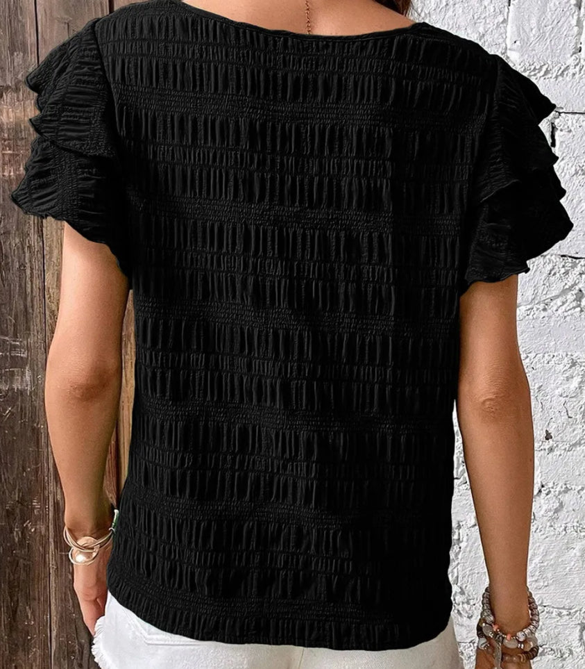z Round Neck Ruffled Layered Short Sleeve Blouse ( $5 OFF)
